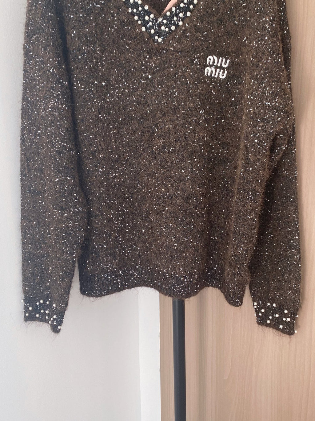 Miumiu 2025 Long-Sleeve Shirt with Logo Embellishment Wool