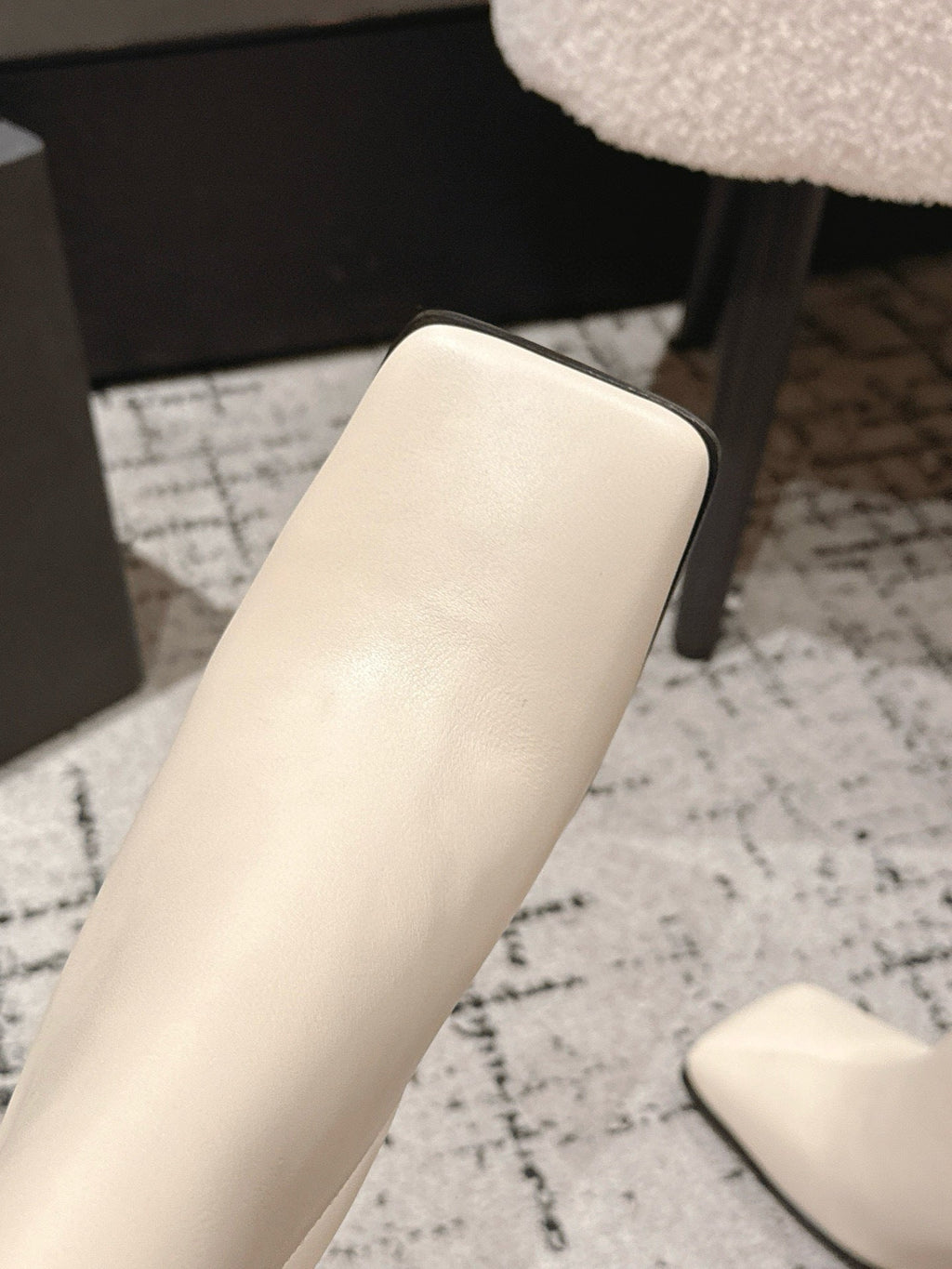 Alaia 2025 Square Toe High Heeled Ankle Boot Cream Calfskin 558664