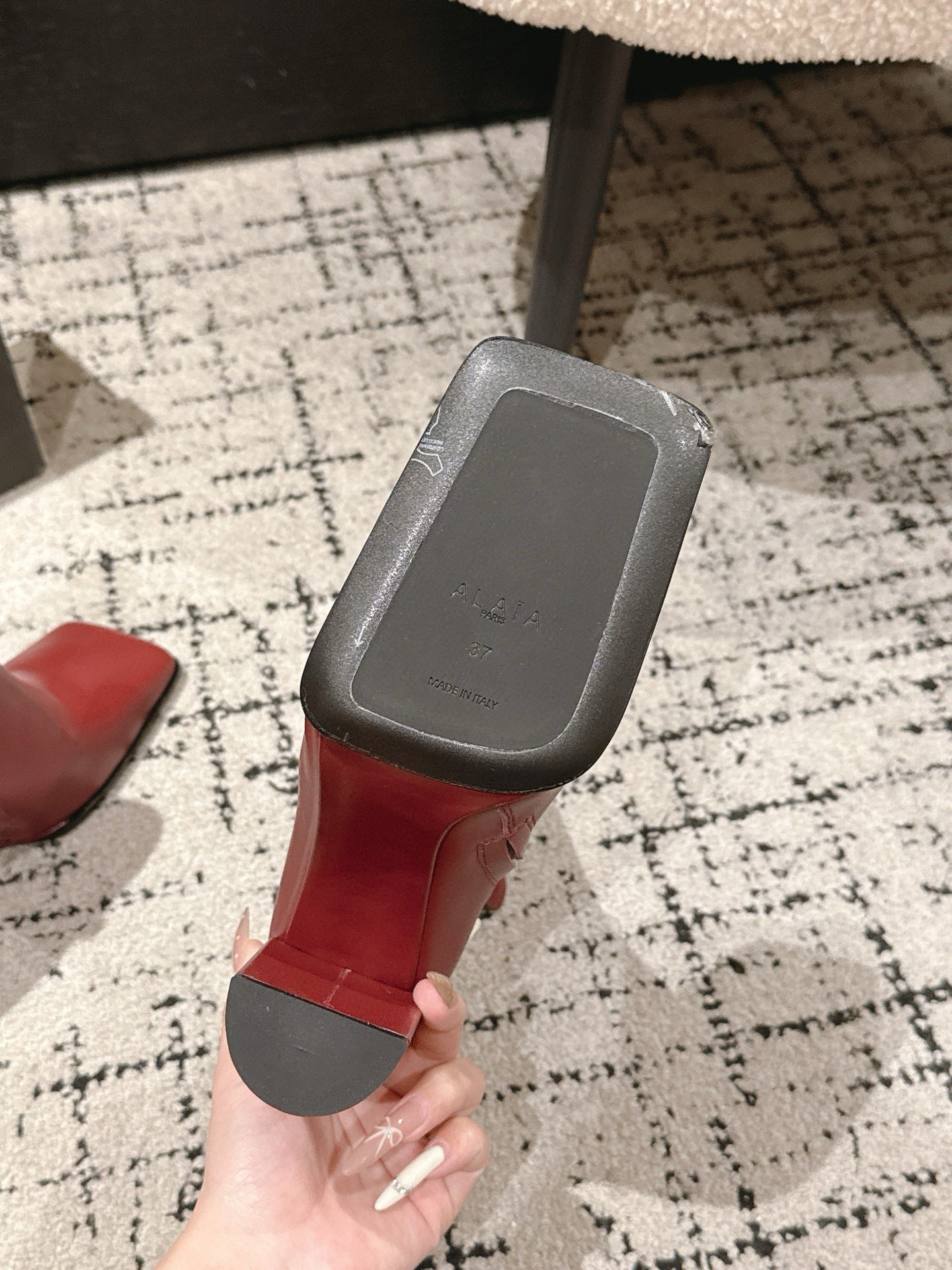 Alaia 2025 Square Toe High Heeled Ankle Boot Red Calfskin 558665