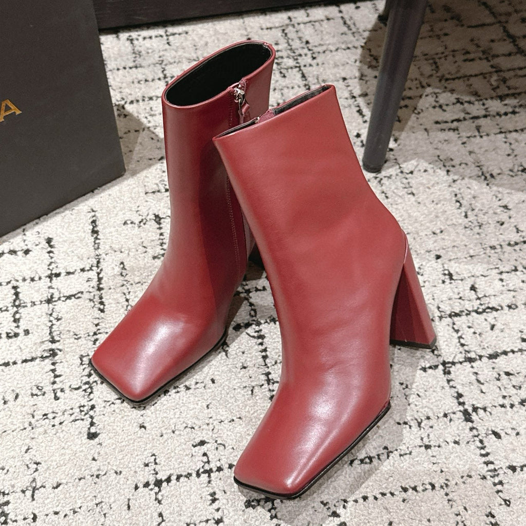 Alaia 2025 Square Toe High Heeled Ankle Boot Red Calfskin 558665