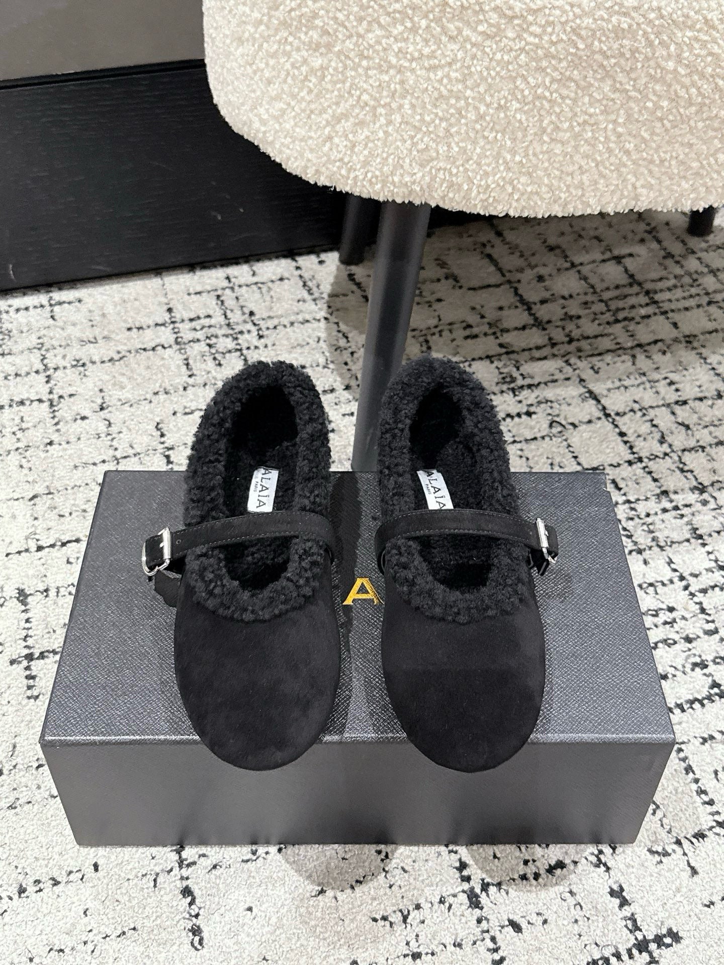 Alaia 2025 Ballet Flat Black Suede Wool 558651