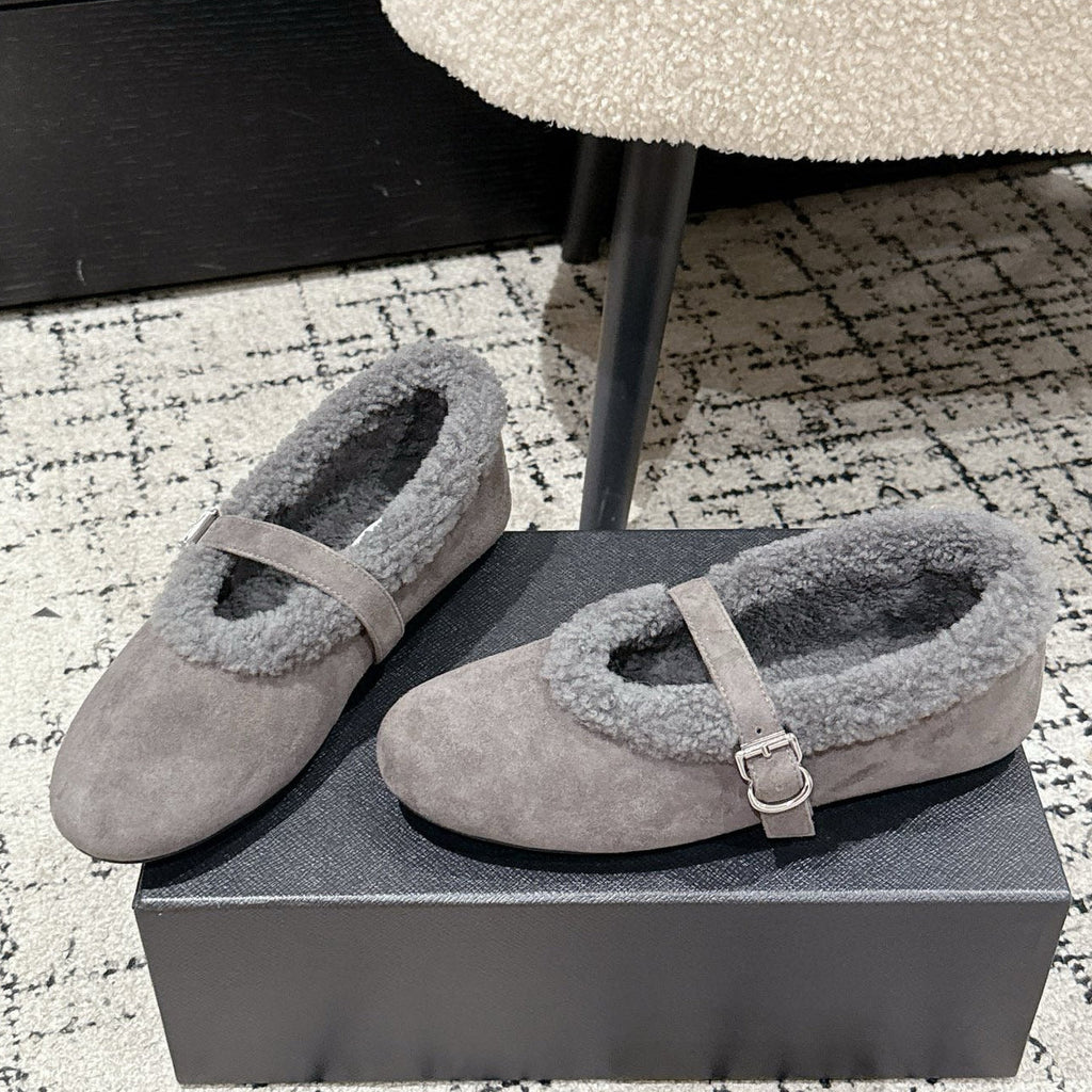 Alaia 2025 Ballet Flat Gray Suede Wool 558652
