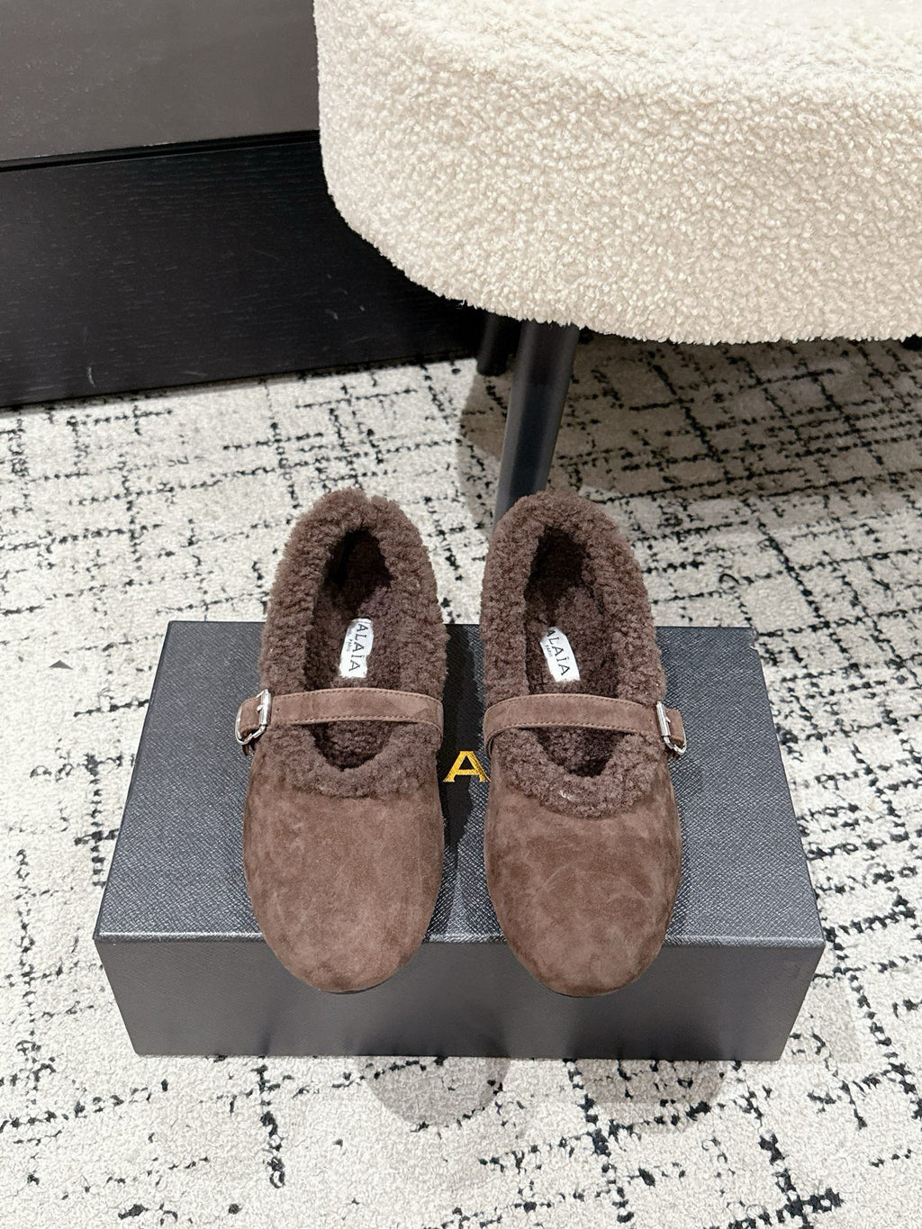 Alaia 2025 Ballet Flat Brown Suede Wool 558653