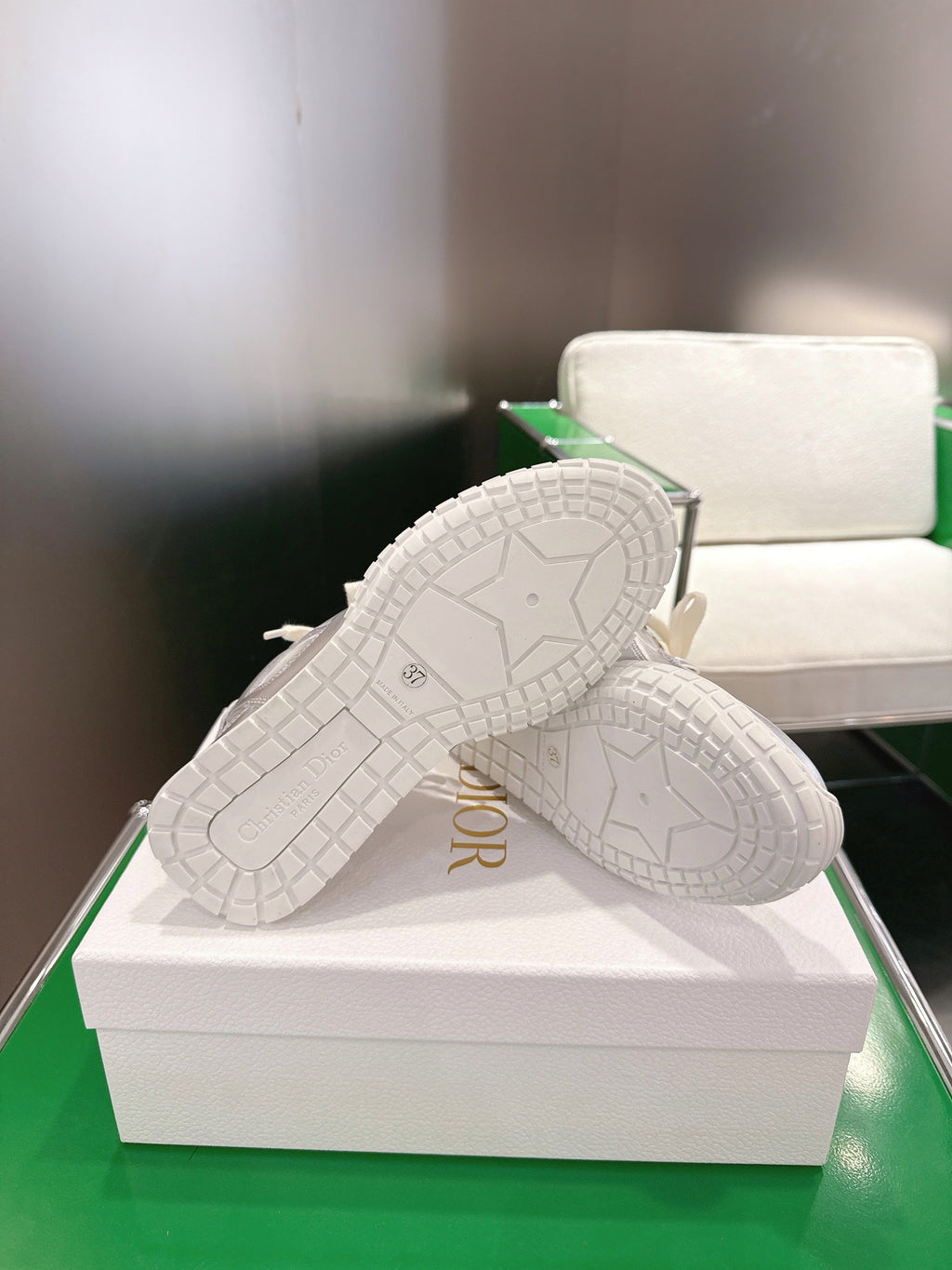 CD Tech Sneakers White Sliver Cowhide Mesh 562670