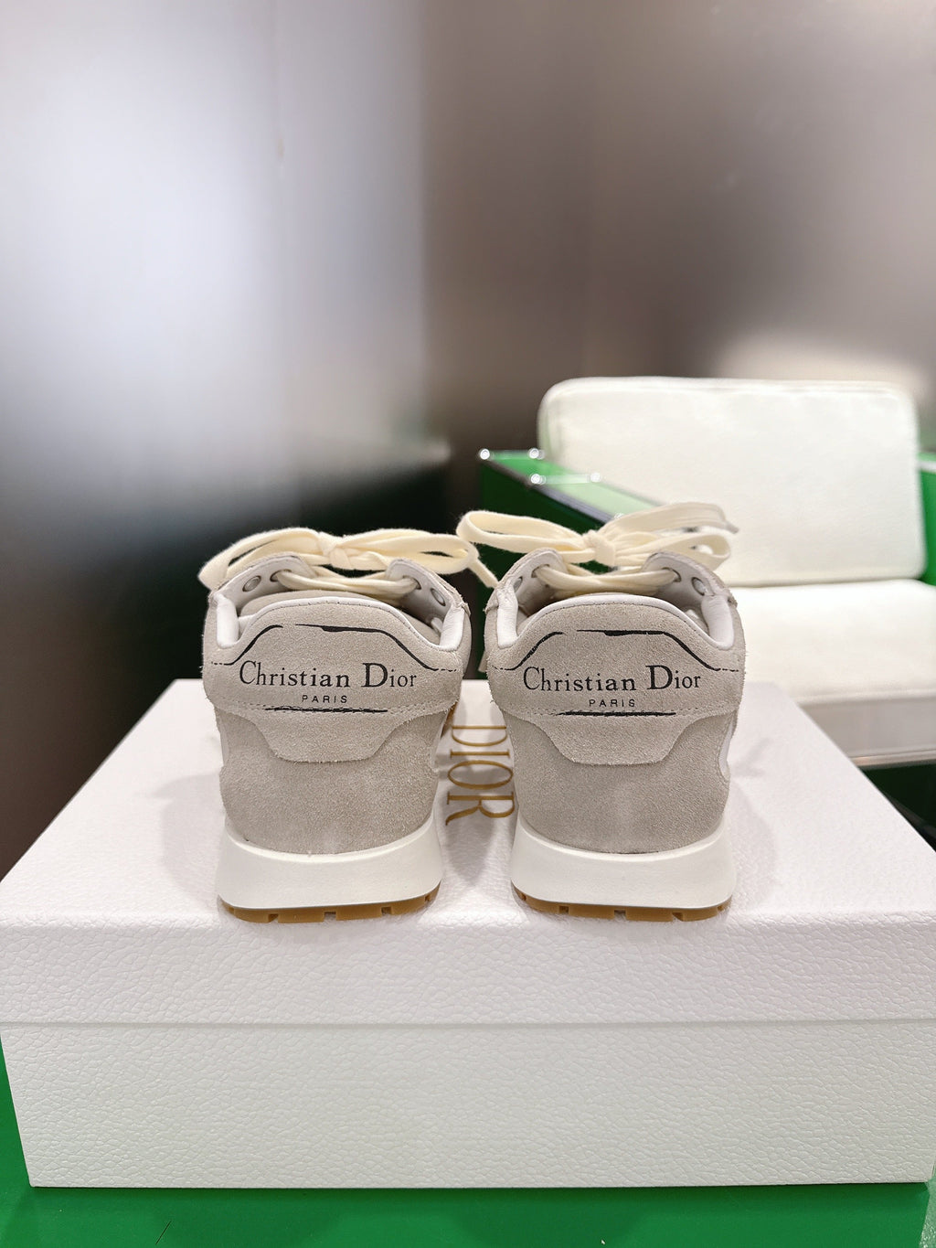 CD Tech Sneakers White Pale Taupe Cowhide Mesh Suede 562671