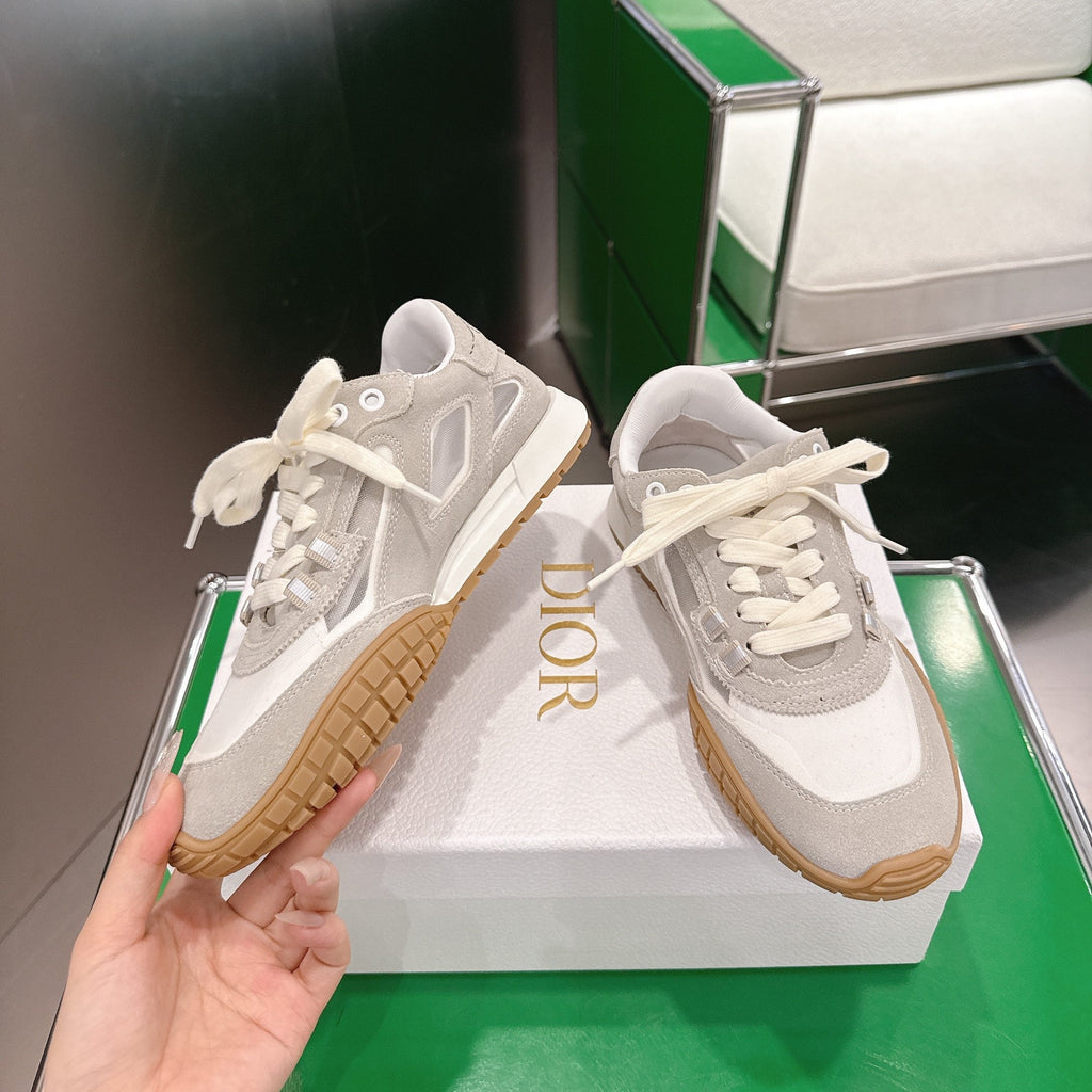 CD Tech Sneakers White Pale Taupe Cowhide Mesh Suede 562671