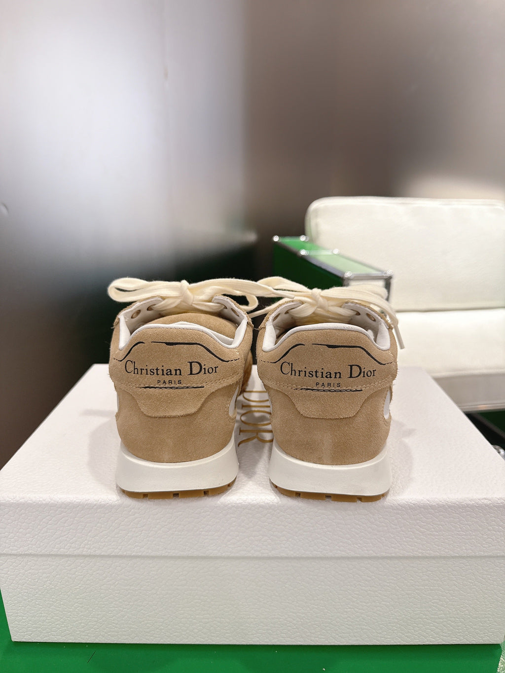 CD Tech Sneakers White Light Brown Cowhide Mesh Suede 562672