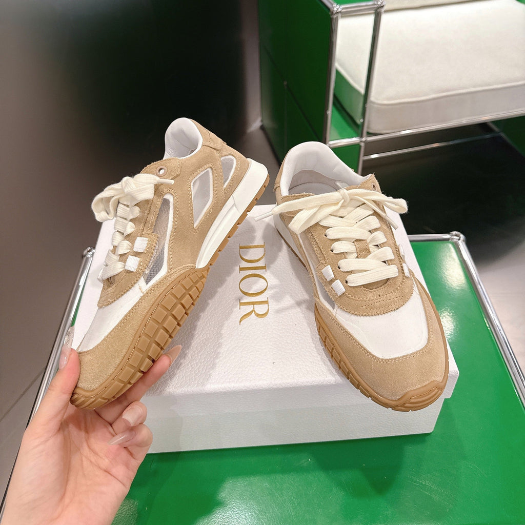 CD Tech Sneakers White Light Brown Cowhide Mesh Suede 562672