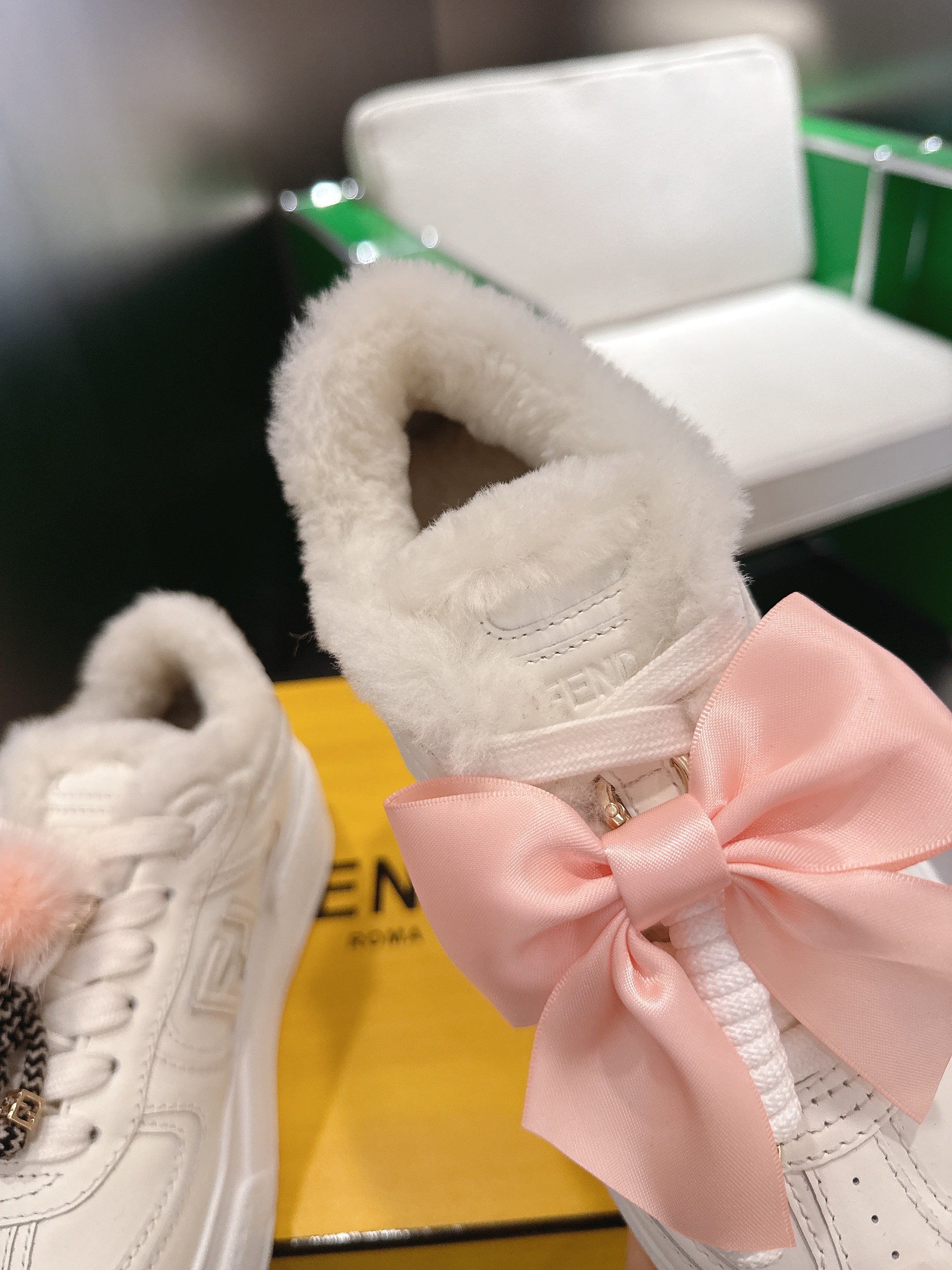 Fendi 2025 Match Platform Sneakers White Leather Wool 562581