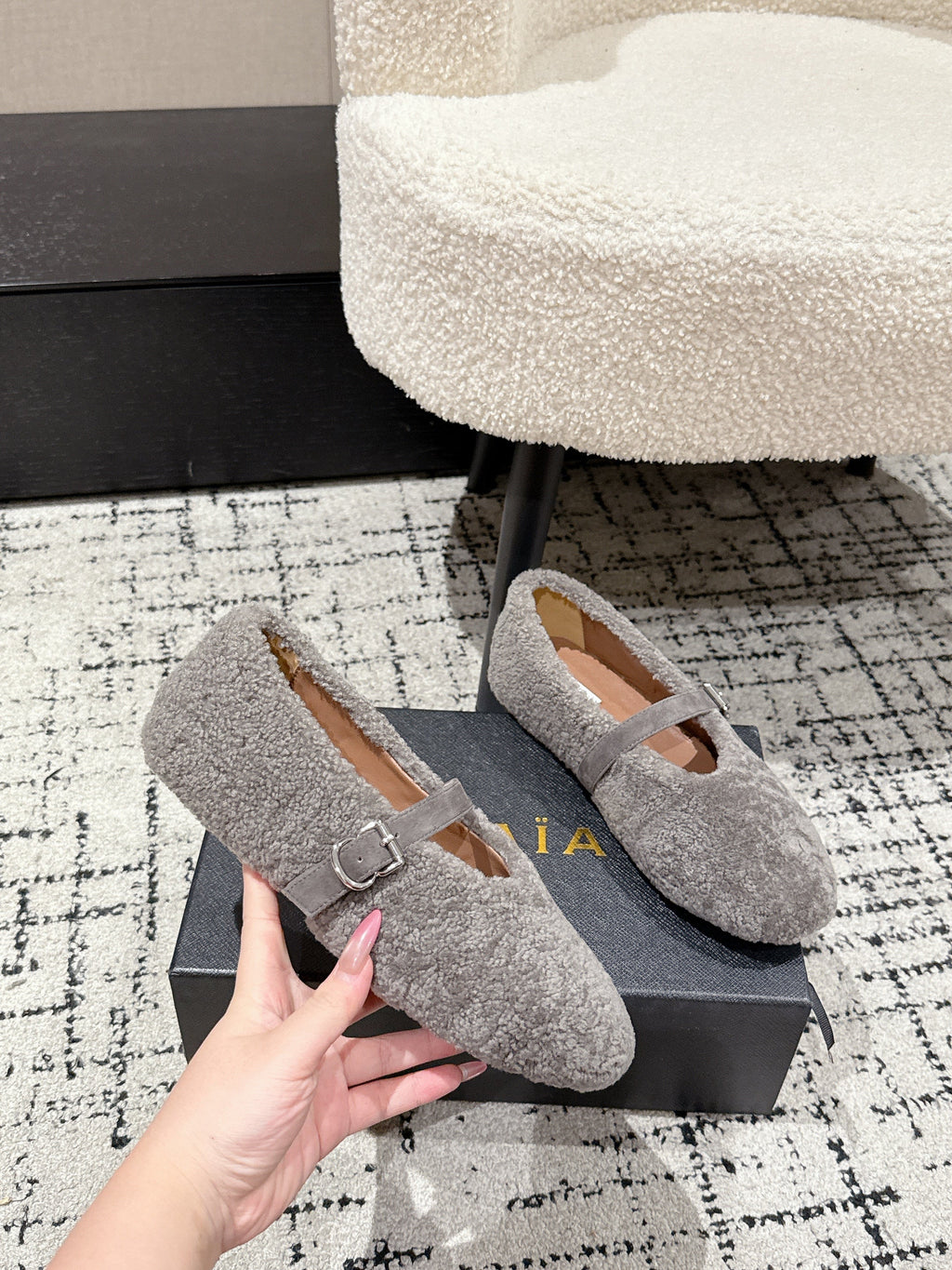 Alaia 2025 Ballet Flat Gray Wool 558646