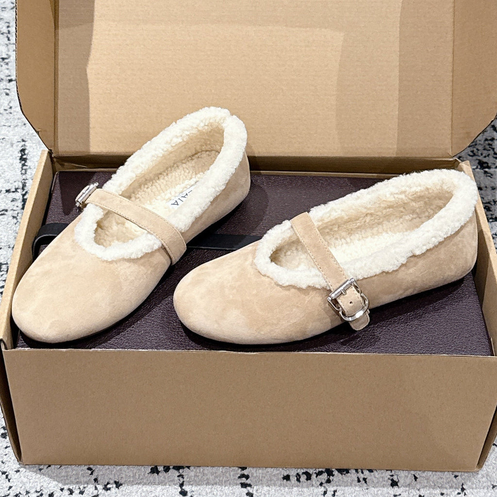 Alaia 2025 Ballet Flat Beige White Suede Wool 558671