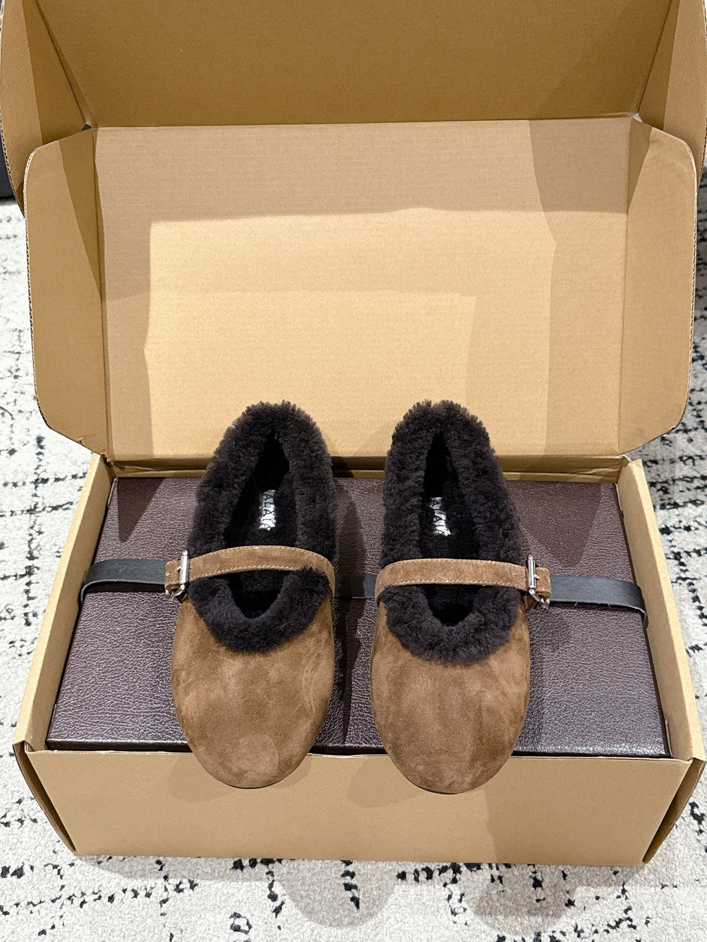 Alaia 2025 Ballet Flat Brown Black Suede Wool 558672