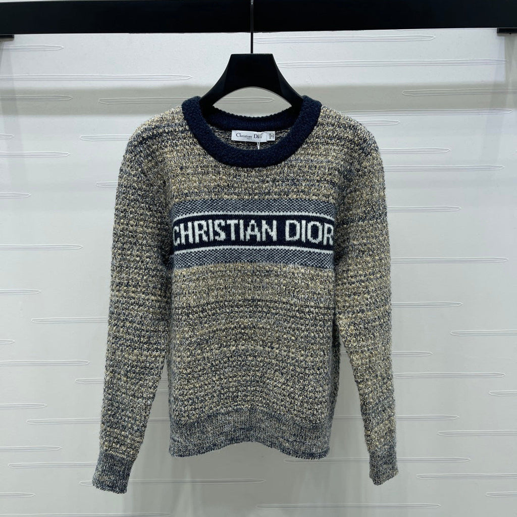 Dior 2025 Sweater Beige mix Navy Blue Wool 321296