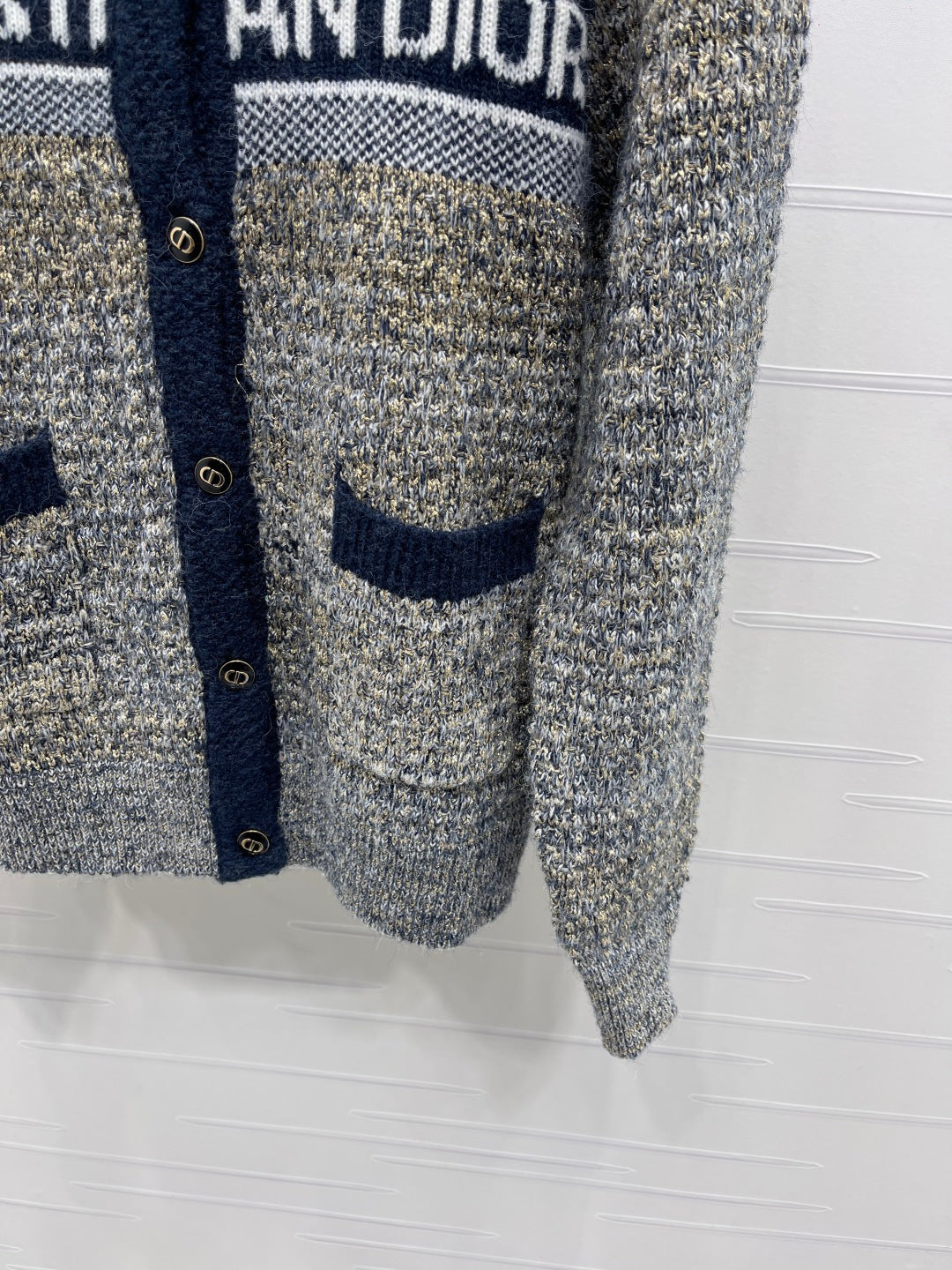 Dior 2025 Cardigan Beige mix Navy Blue Wool 321288