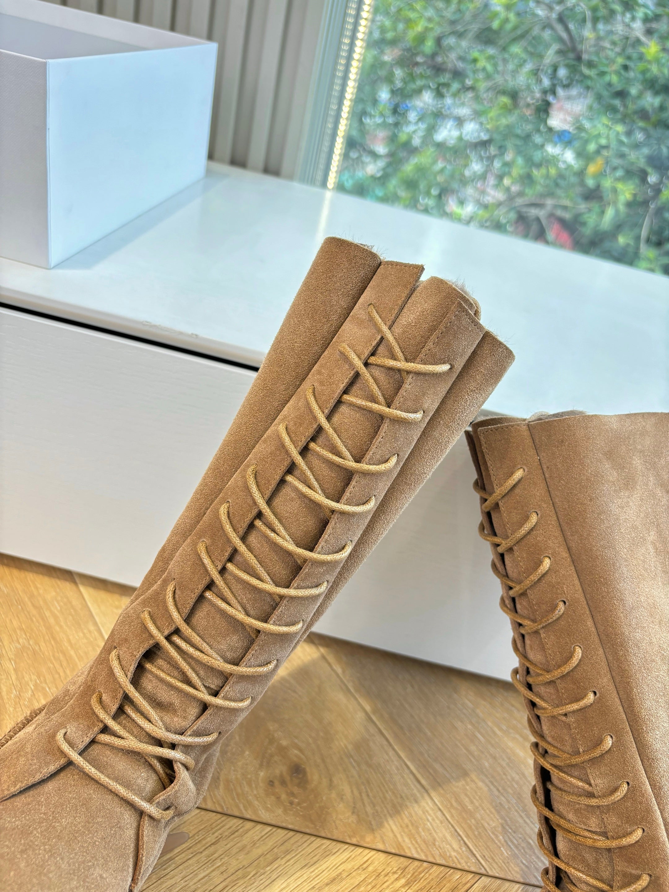 The Row 2025 Tyler Lace-up Boot Tan Suede 549348