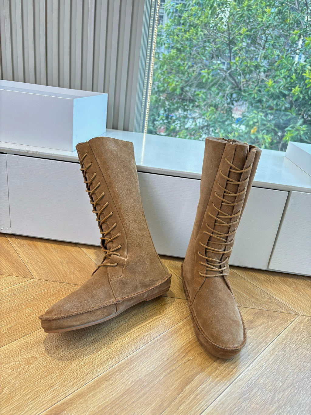 The Row 2025 Tyler Lace-up Boot Tan Suede 549348