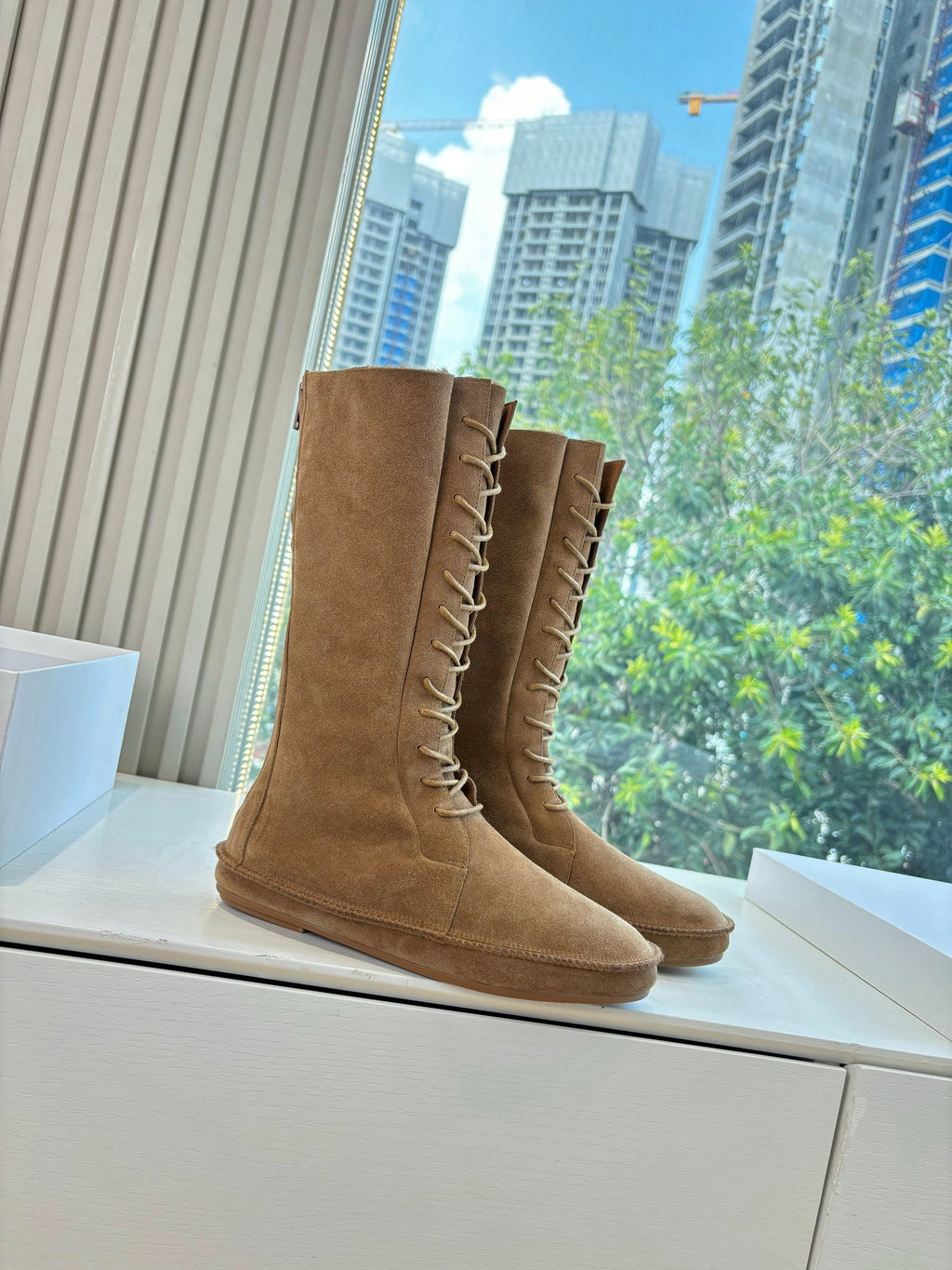 The Row 2025 Tyler Lace-up Boot Tan Suede 549348