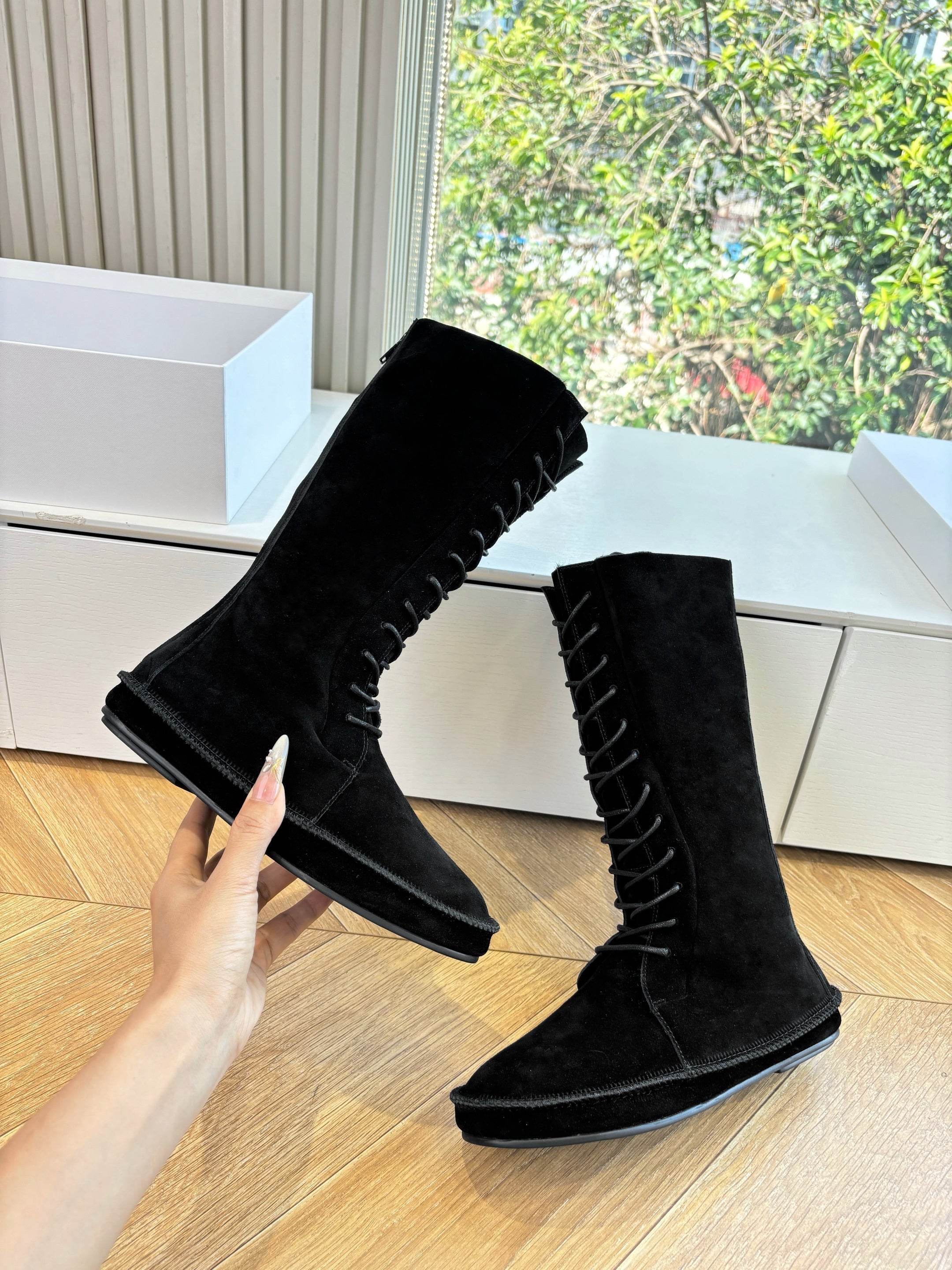 The Row 2025 Tyler Lace-up Boot Black Suede 549347