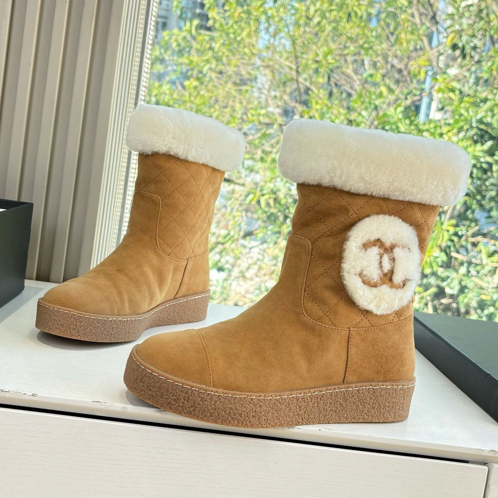 CC 2025 Short Snow Boot Brown White Suede Wool 548927