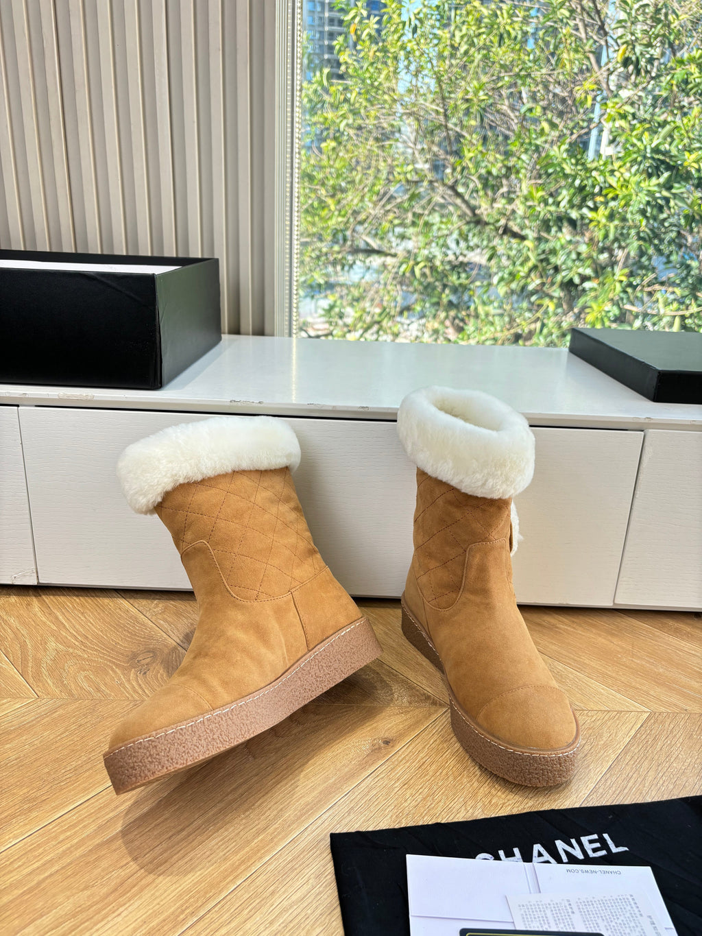 CC 2025 Short Snow Boot Brown White Suede Wool 548927