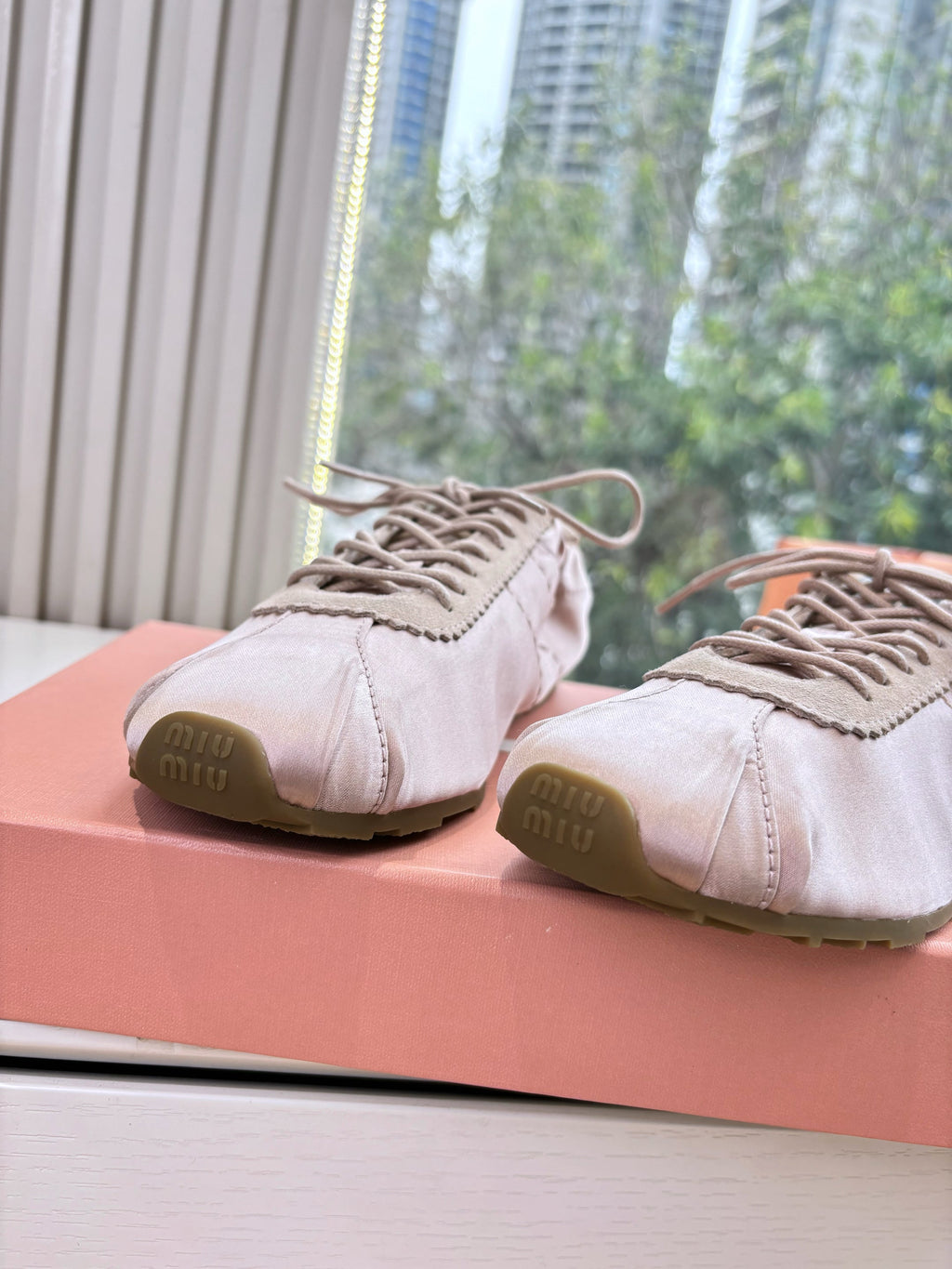 Miu Plume Sneakers Lavender Blush Satin Suede 549131