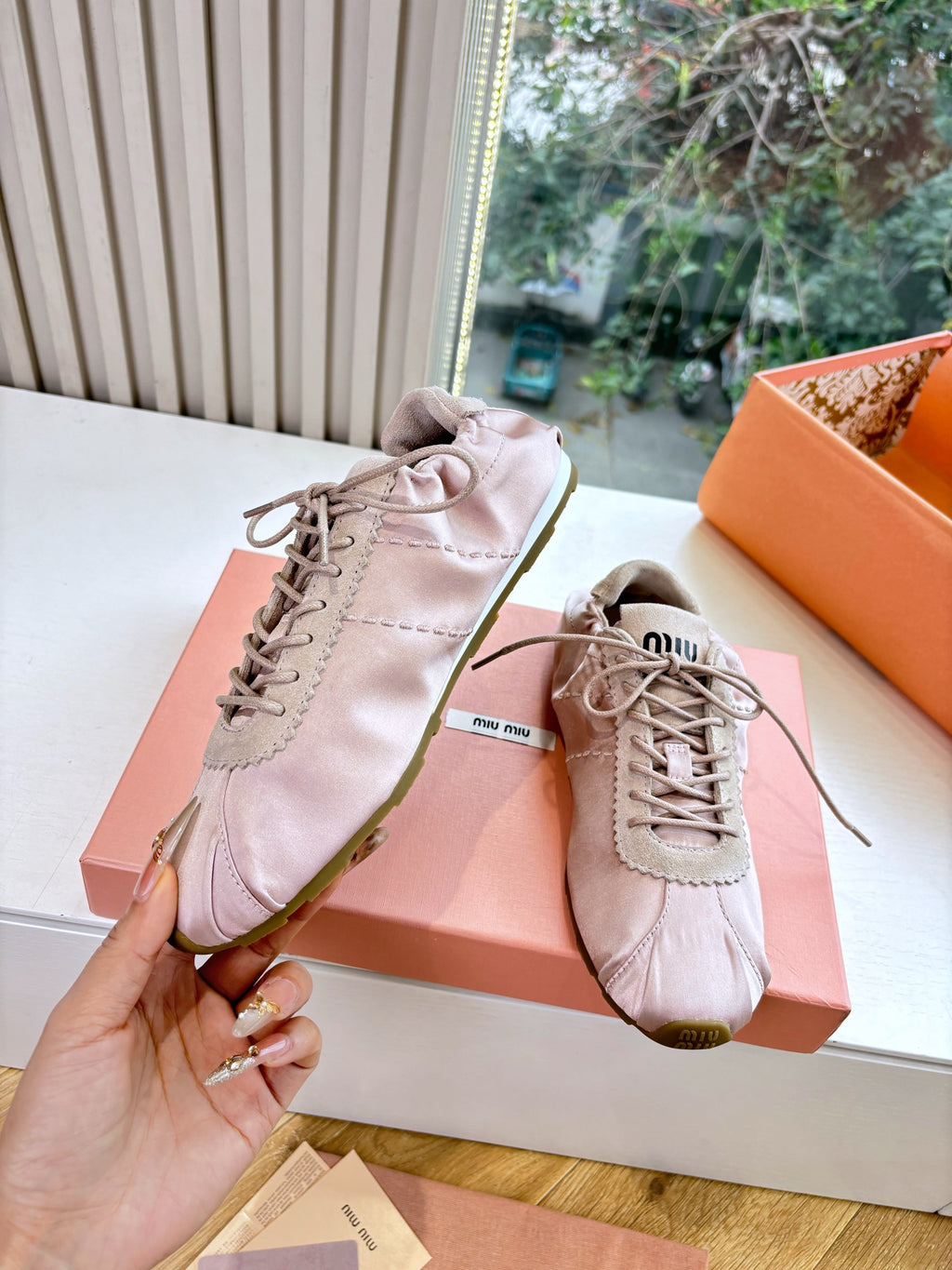 Miu Plume Sneakers Lavender Blush Satin Suede 549131