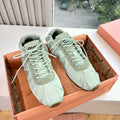 Miu Plume Sneakers Light Sage Satin Suede 549134