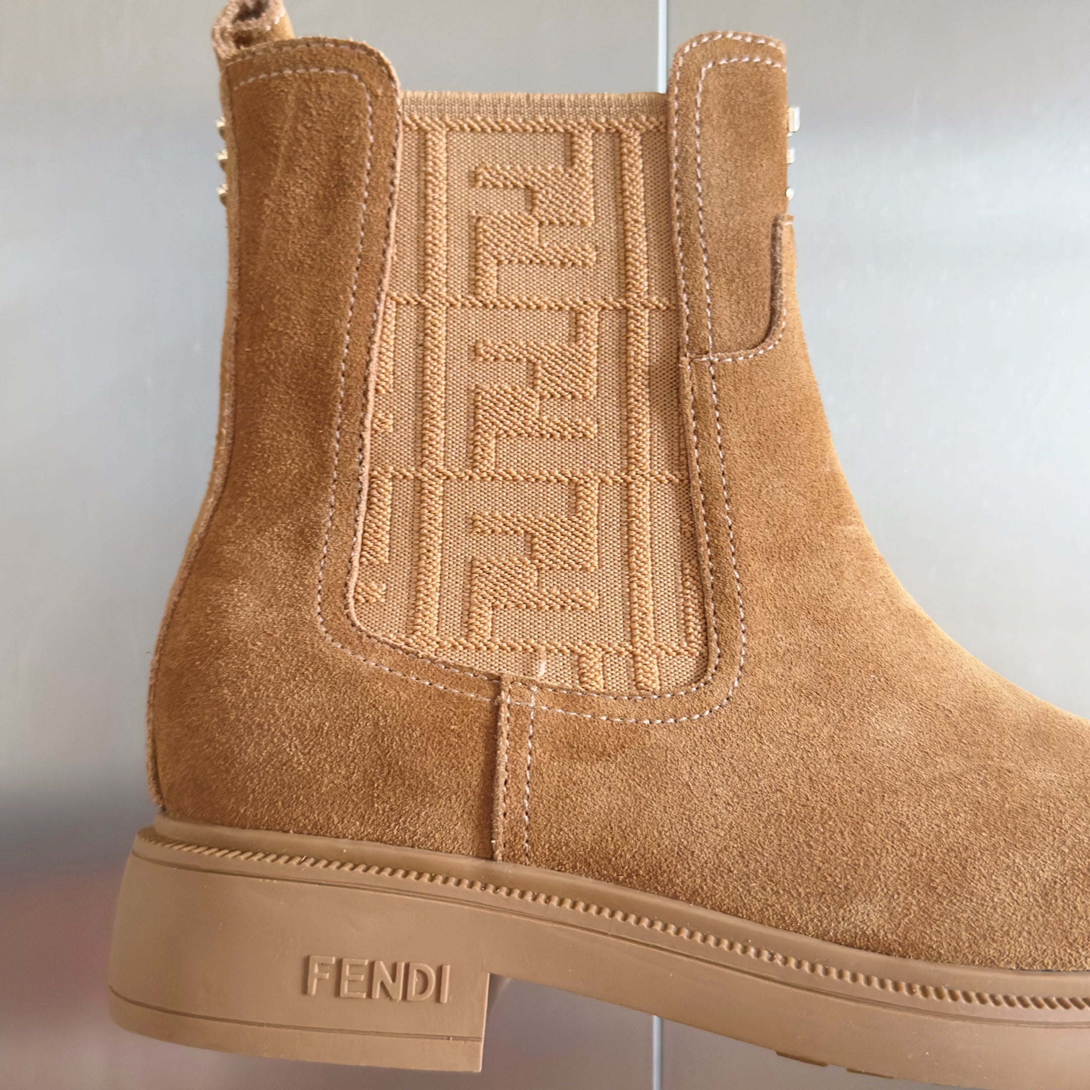Fendi 2025 FF Monogram Chelsea Boot Brown Suede Fabric 553104