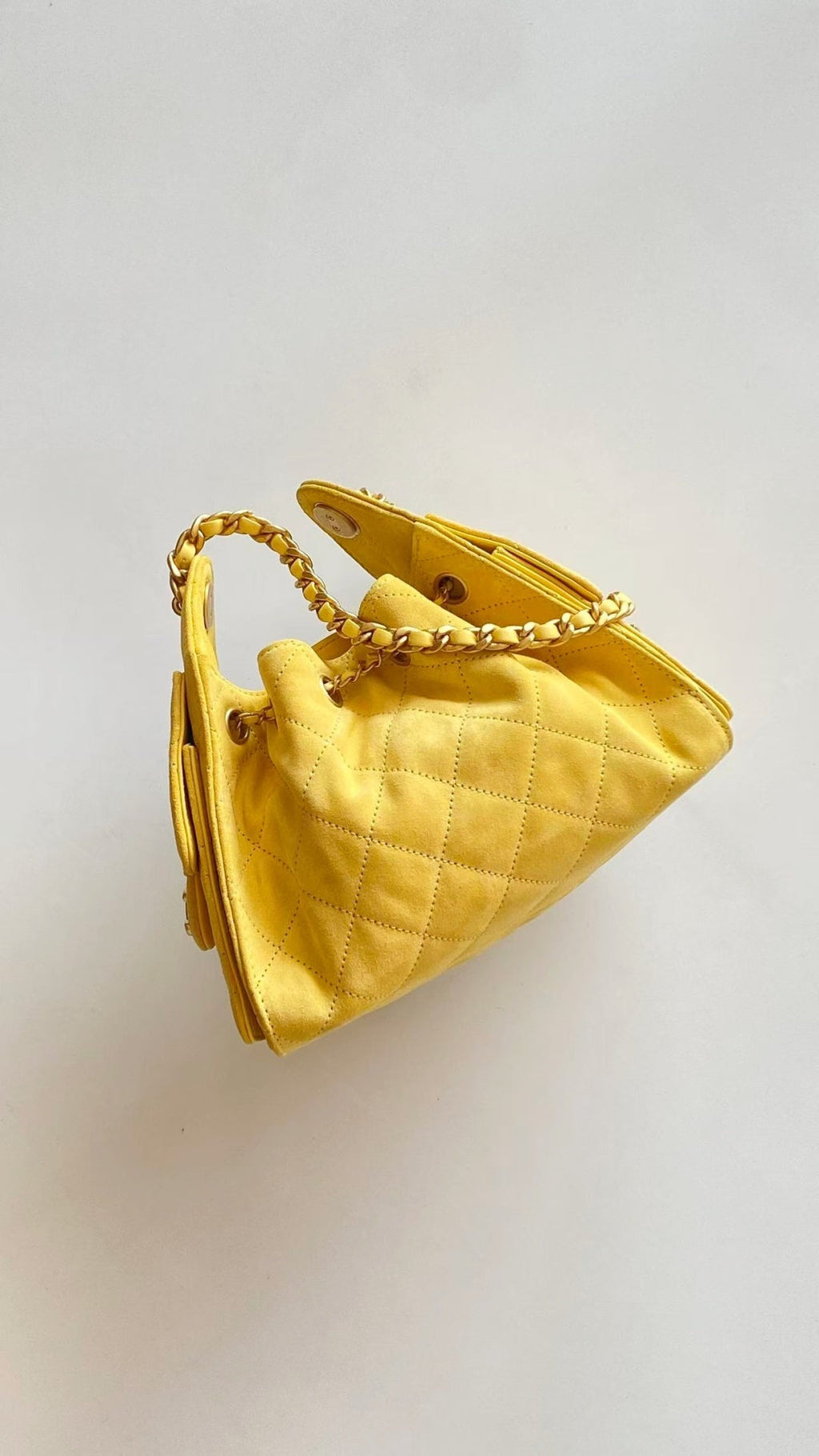 Chanel 25 Hobo Bag Yellow Gold Suede