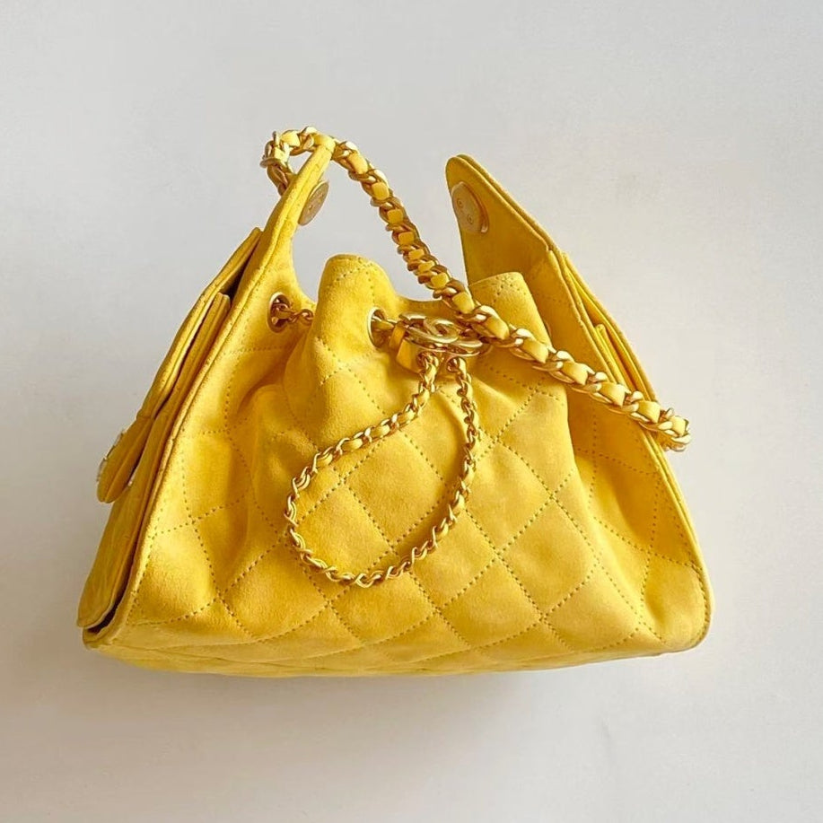 Chanel 25 Hobo Bag Yellow Gold Suede