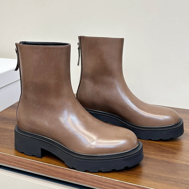 The Row 2025 Zipper Combat Boot Brown Black Lambskin 572083