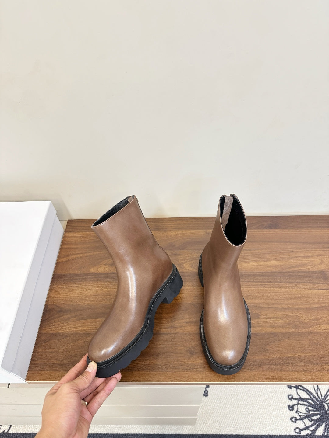 The Row 2025 Zipper Combat Boot Brown Black Lambskin 572083