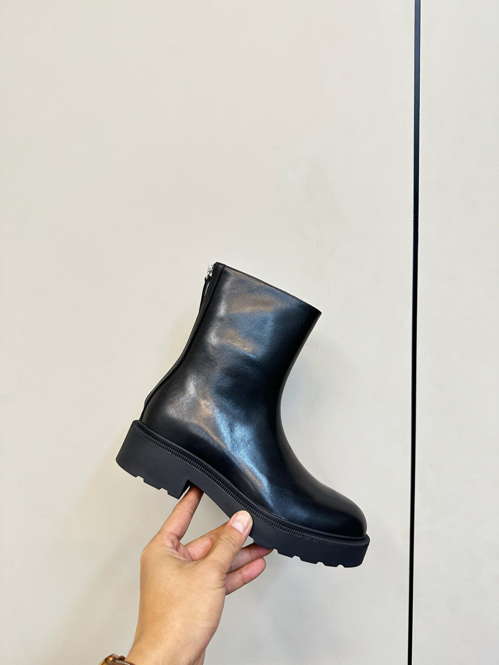 The Row 2025 Zipper Combat Boot Black Lambskin 572084