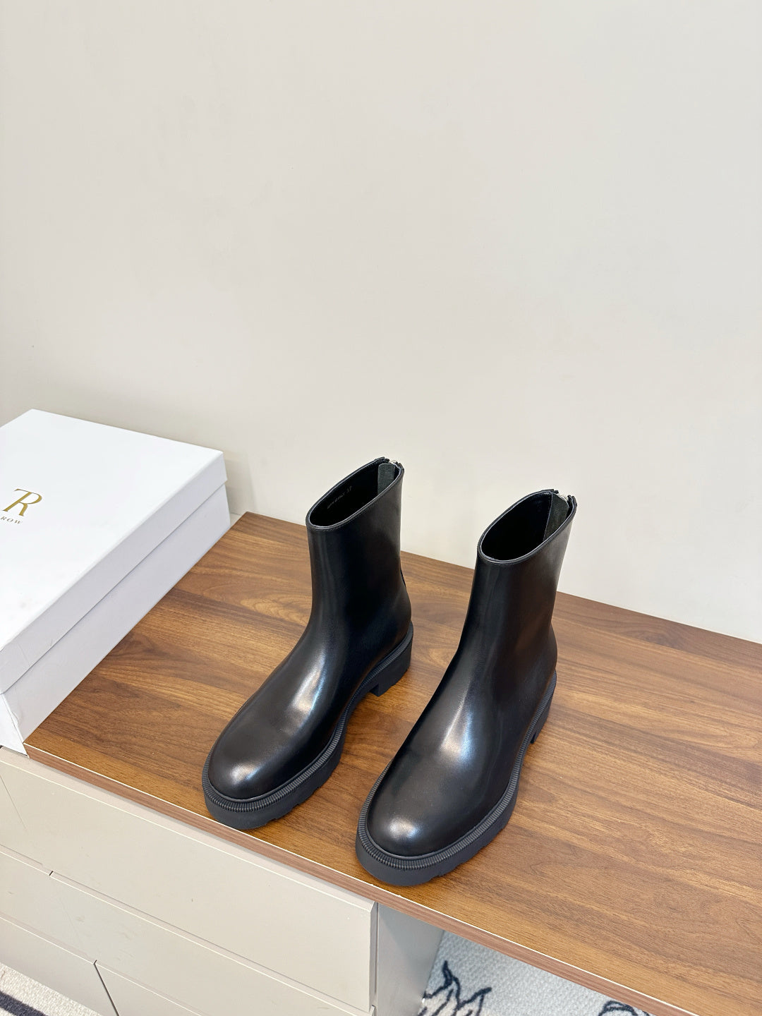 The Row 2025 Zipper Combat Boot Black Lambskin 572084