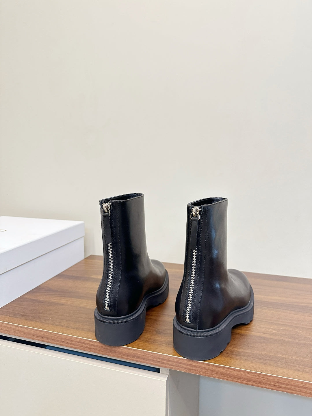 The Row 2025 Zipper Combat Boot Black Lambskin 572084