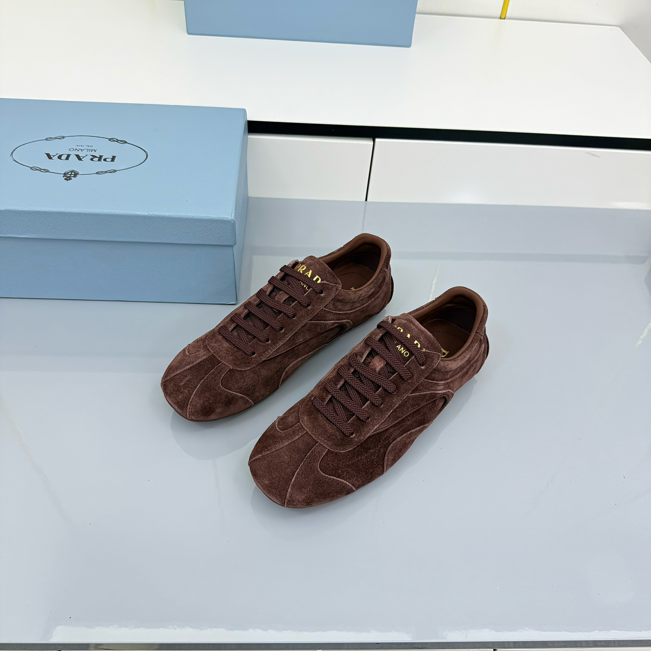 Prada Montecarlo Sneakers Coffee Brown Suede 565700