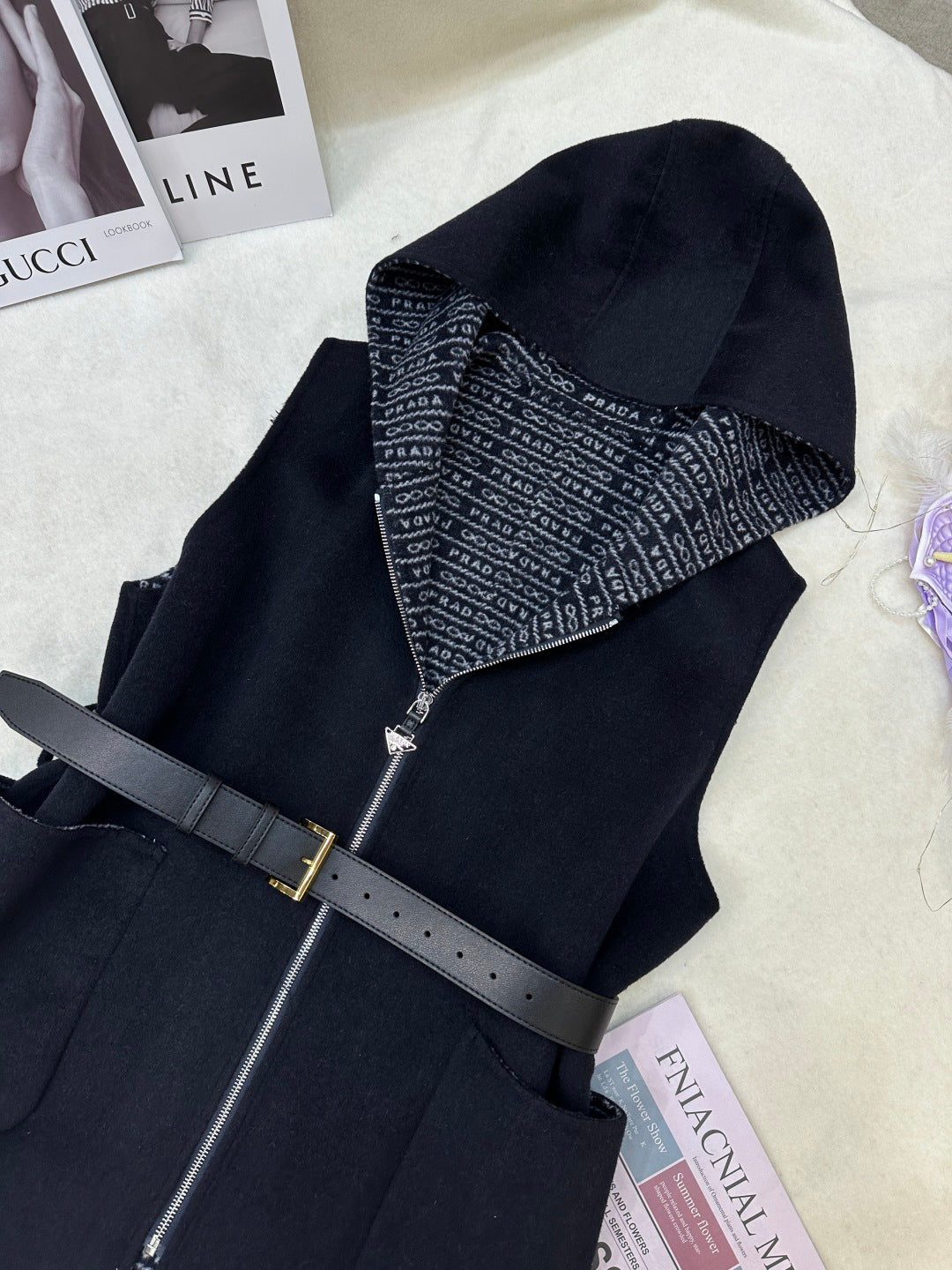 Prada 25 Hooded Vest Black Wool 637339