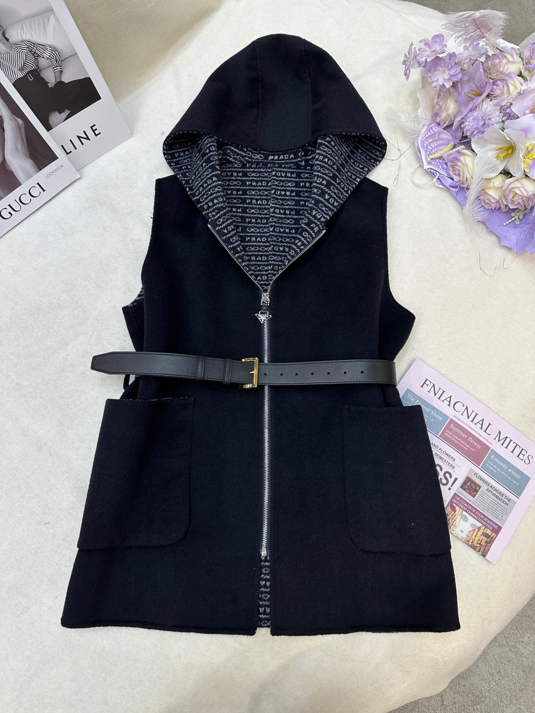 Prada 25 Hooded Vest Black Wool 637339