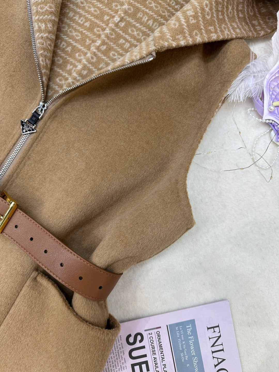 Prada 25 Hooded Vest Camel Wool 637341