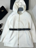 Prada 25 Mid-length Hooded Coat White Black Wool 637352