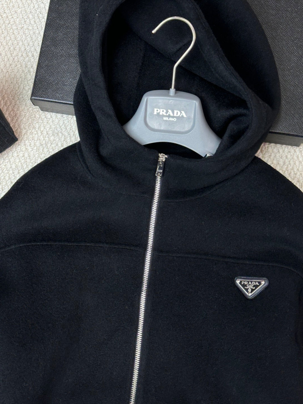 Prada 25 Hooded Coat Black Wool 637349