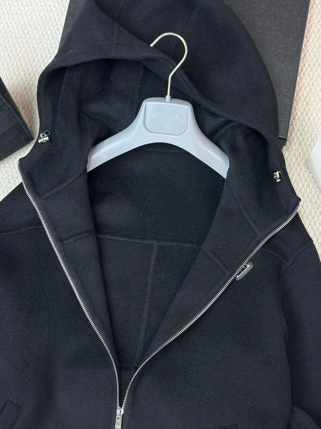 Prada 25 Hooded Coat Black Wool 637349