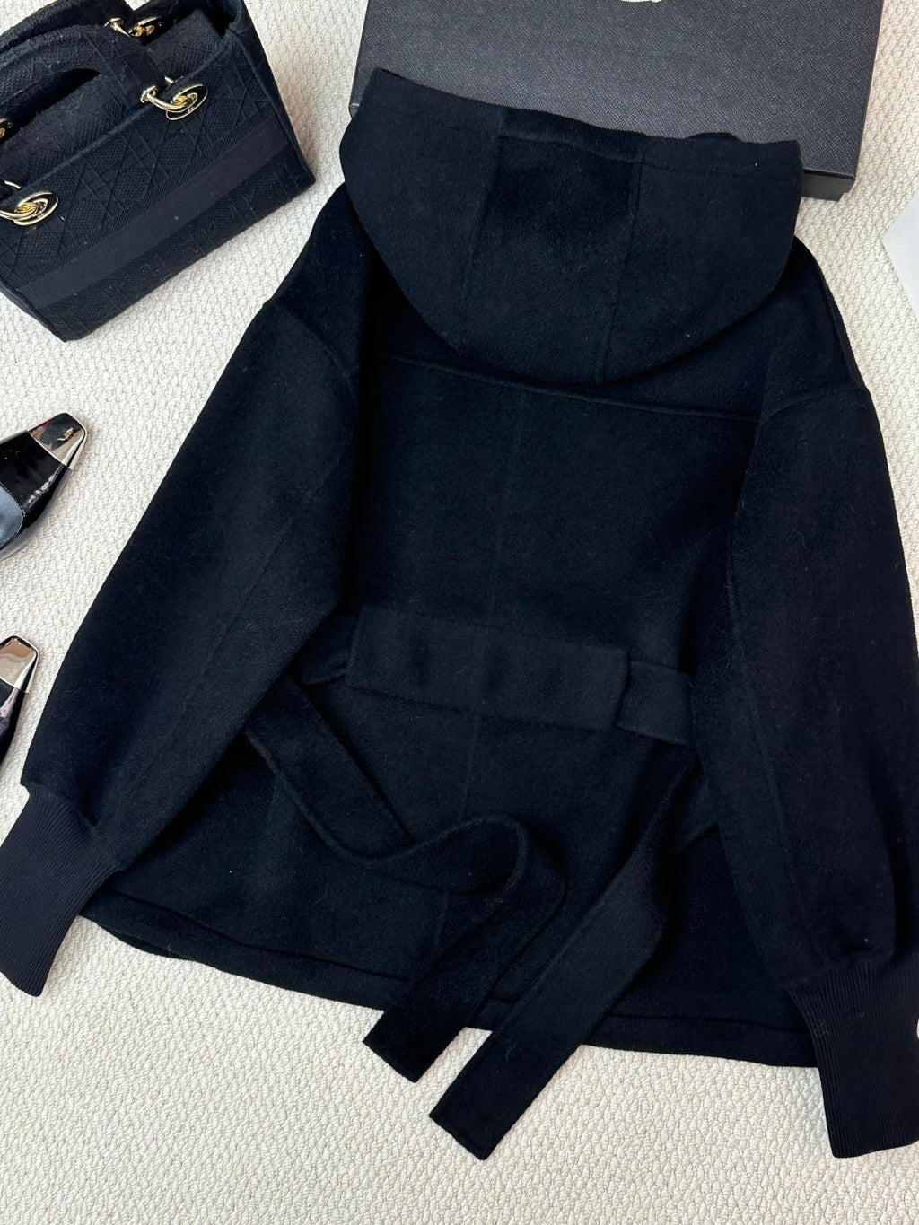 Prada 25 Hooded Coat Black Wool 637349