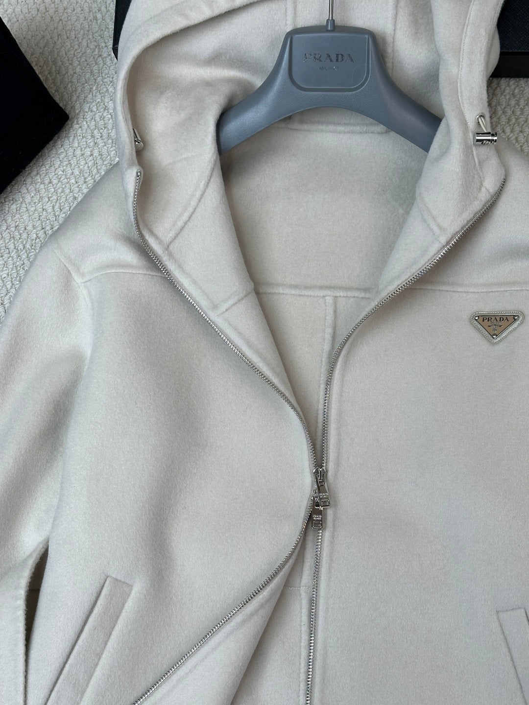 Prada 25 Hooded Coat Ivory Wool 637351