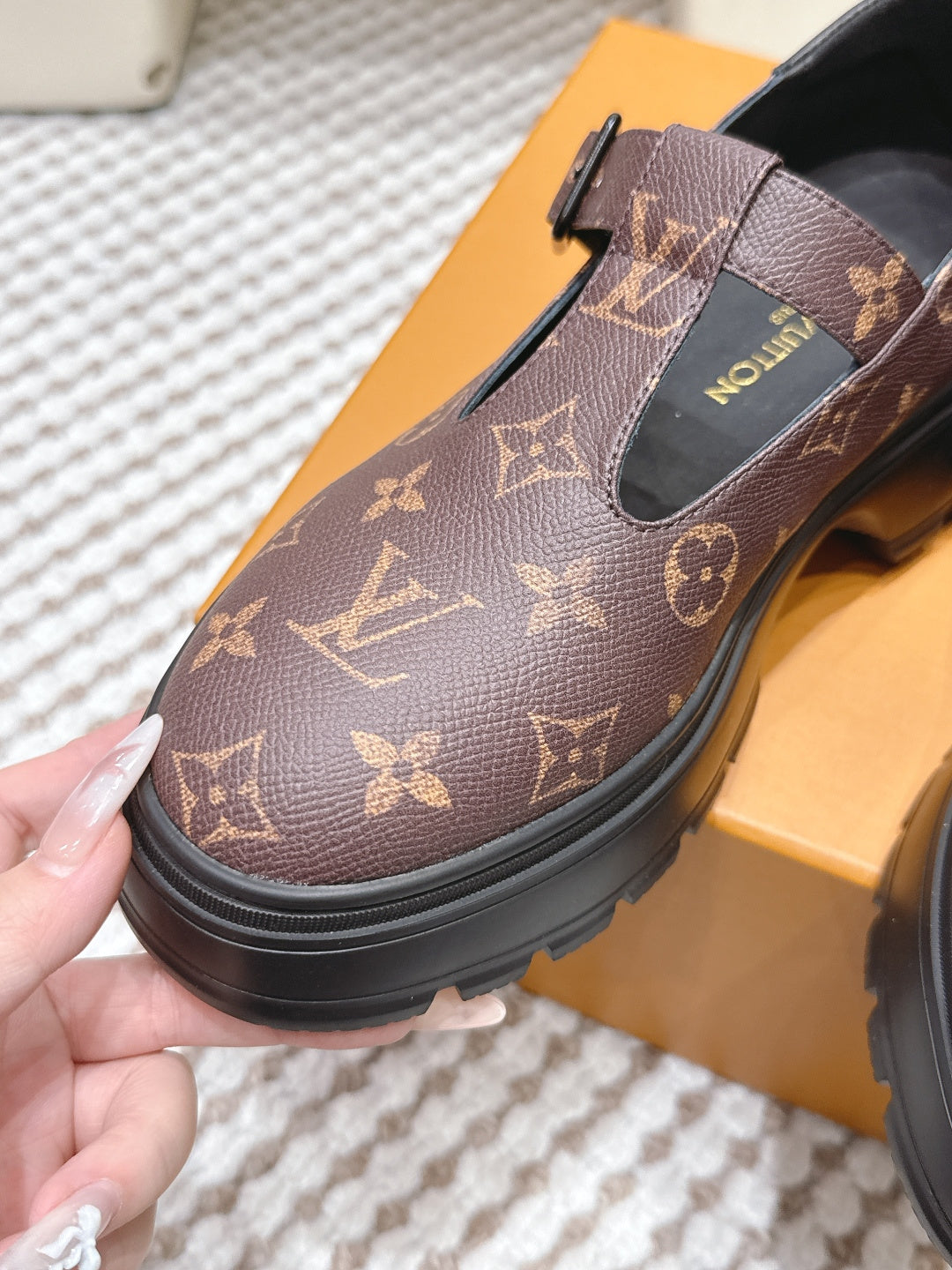 LV Squad Mary Jane Brown Black Monogram Canvas 556408