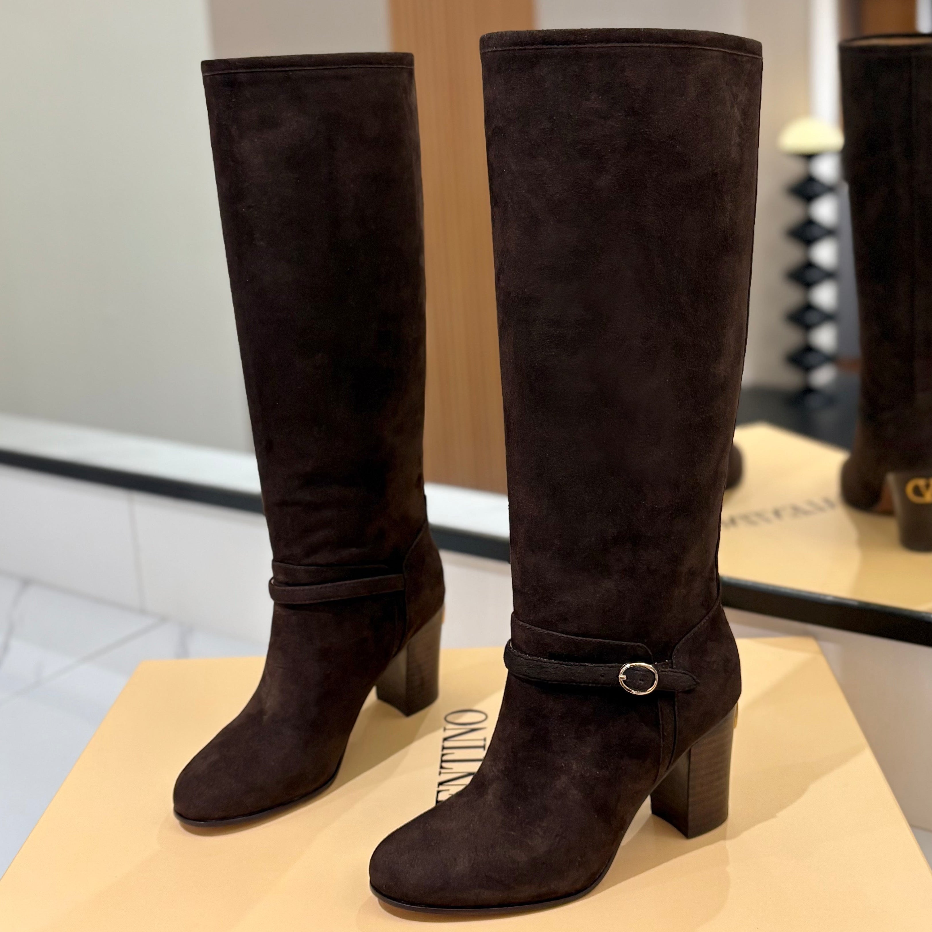 Valentino 2025 Pattie High Boot Dark Brown Suede 560739