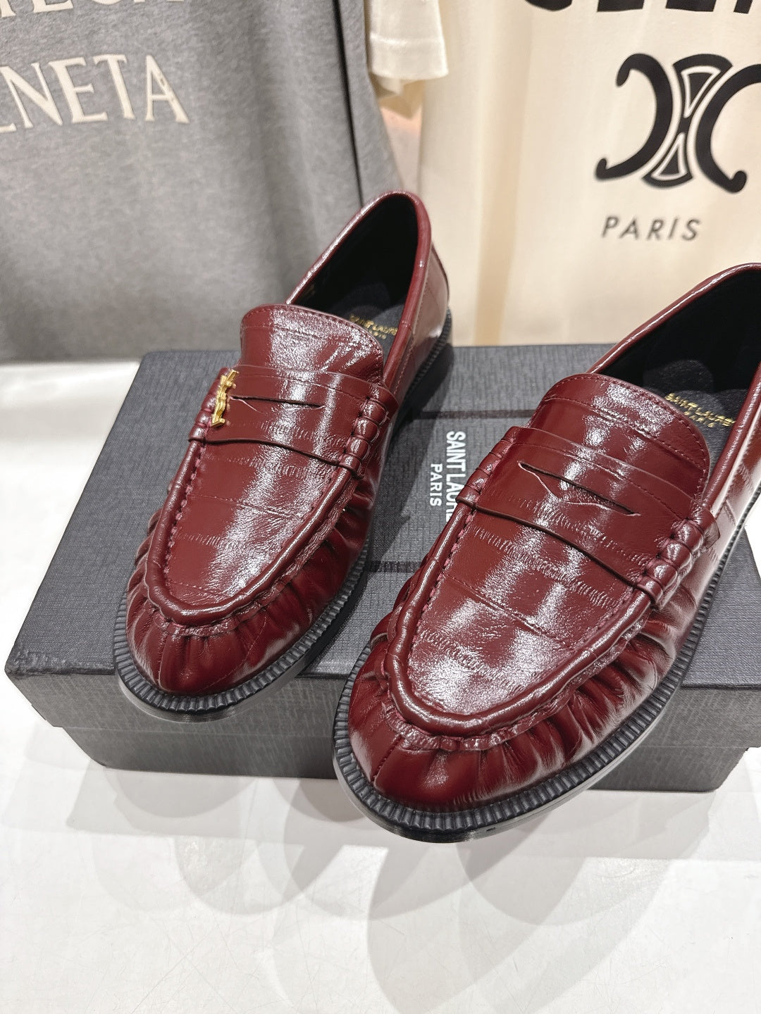 YSL 2025 Loafer Burgundy mix Black Cowhide 535615