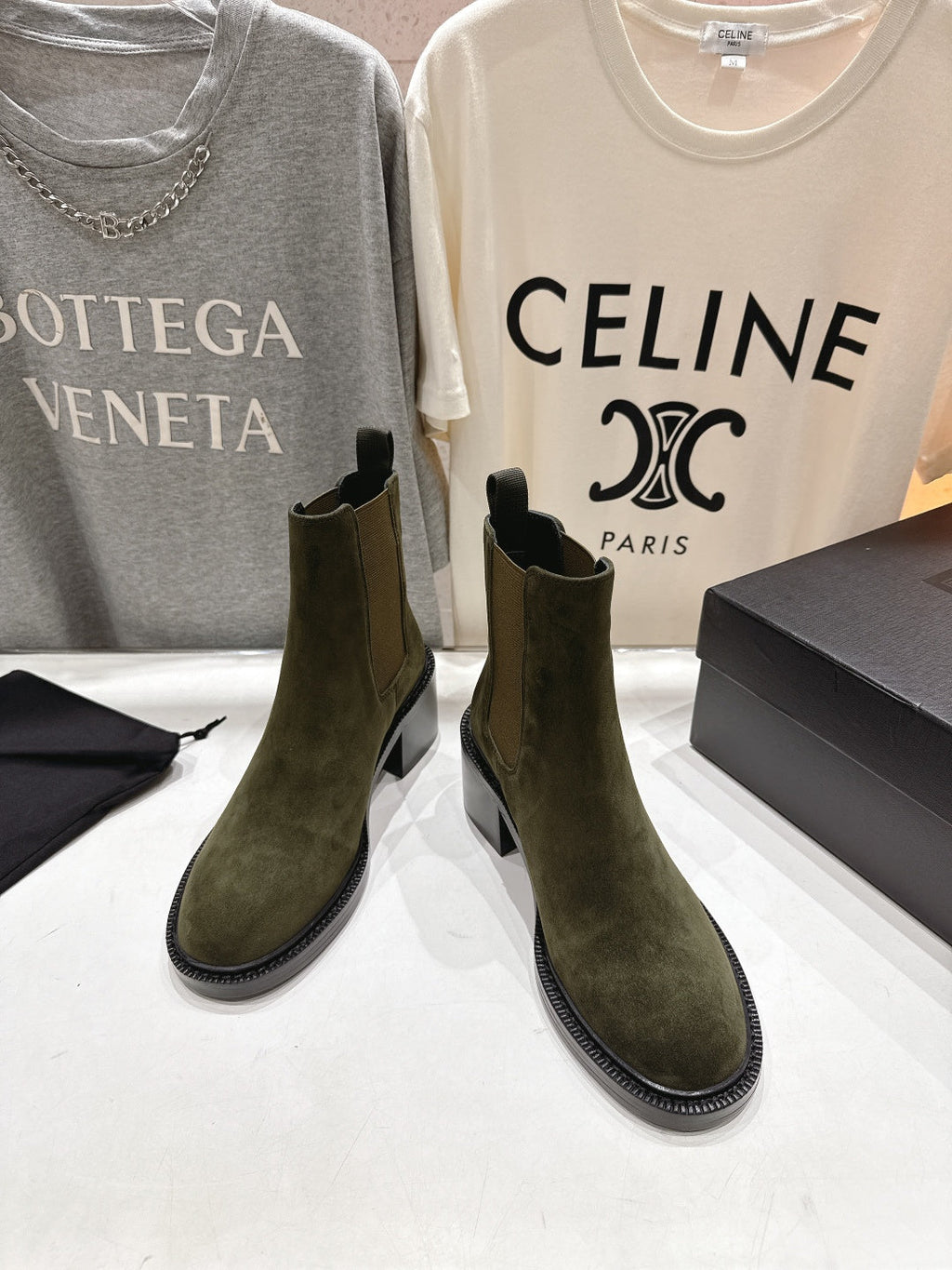 YSL 2025 Short Boot Green Suede 567583