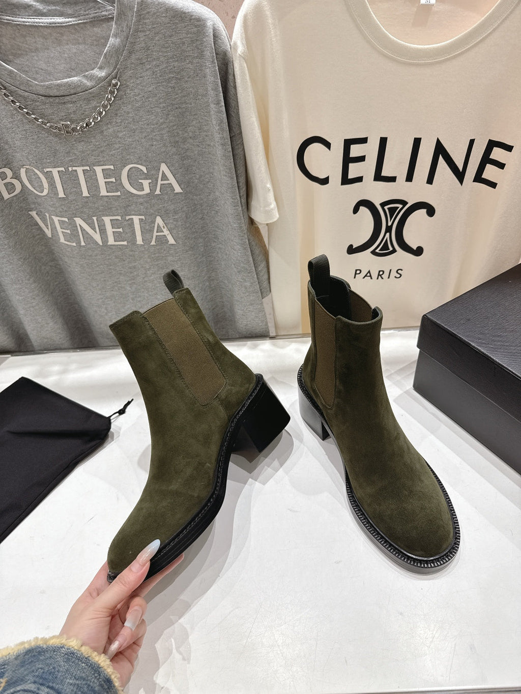 YSL 2025 Short Boot Green Suede 567583