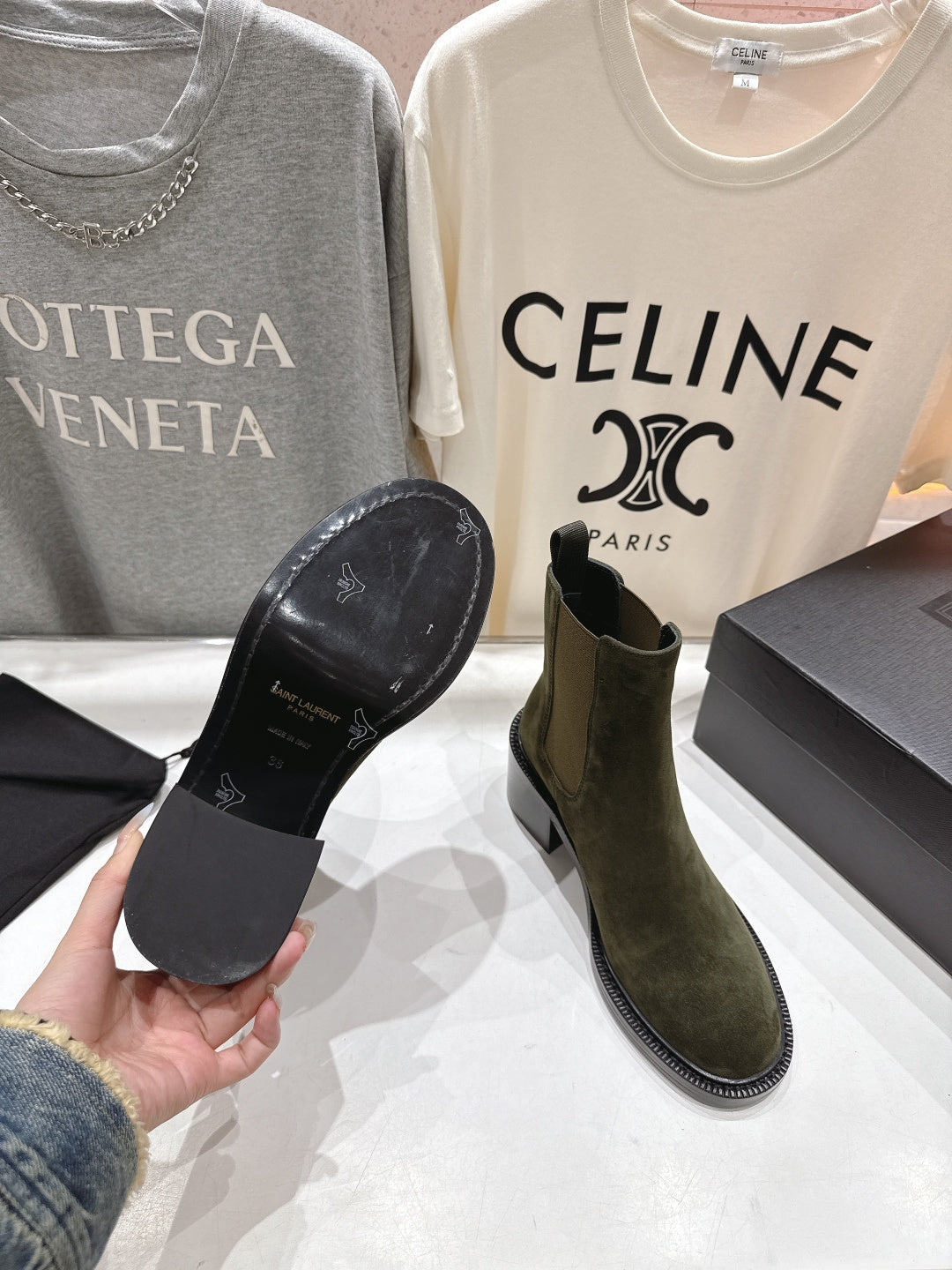 YSL 2025 Short Boot Green Suede 567583